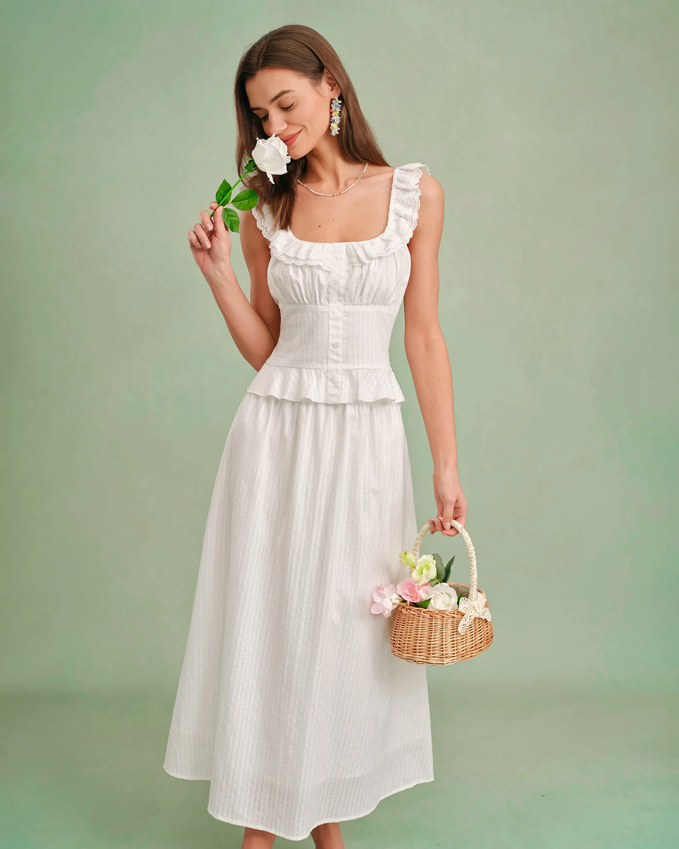 White Solid A-Line Midi Skirt - Image 5