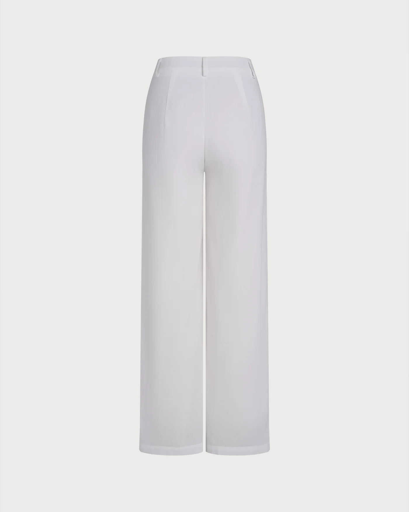 White Solid Casual Pants - Image 2