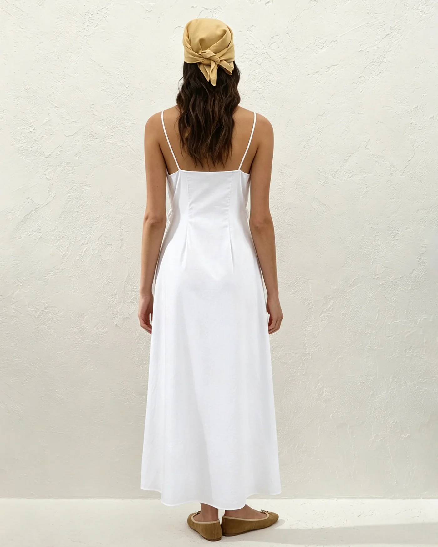 White Solid Ruched Slip Maxi Dress - Image 6