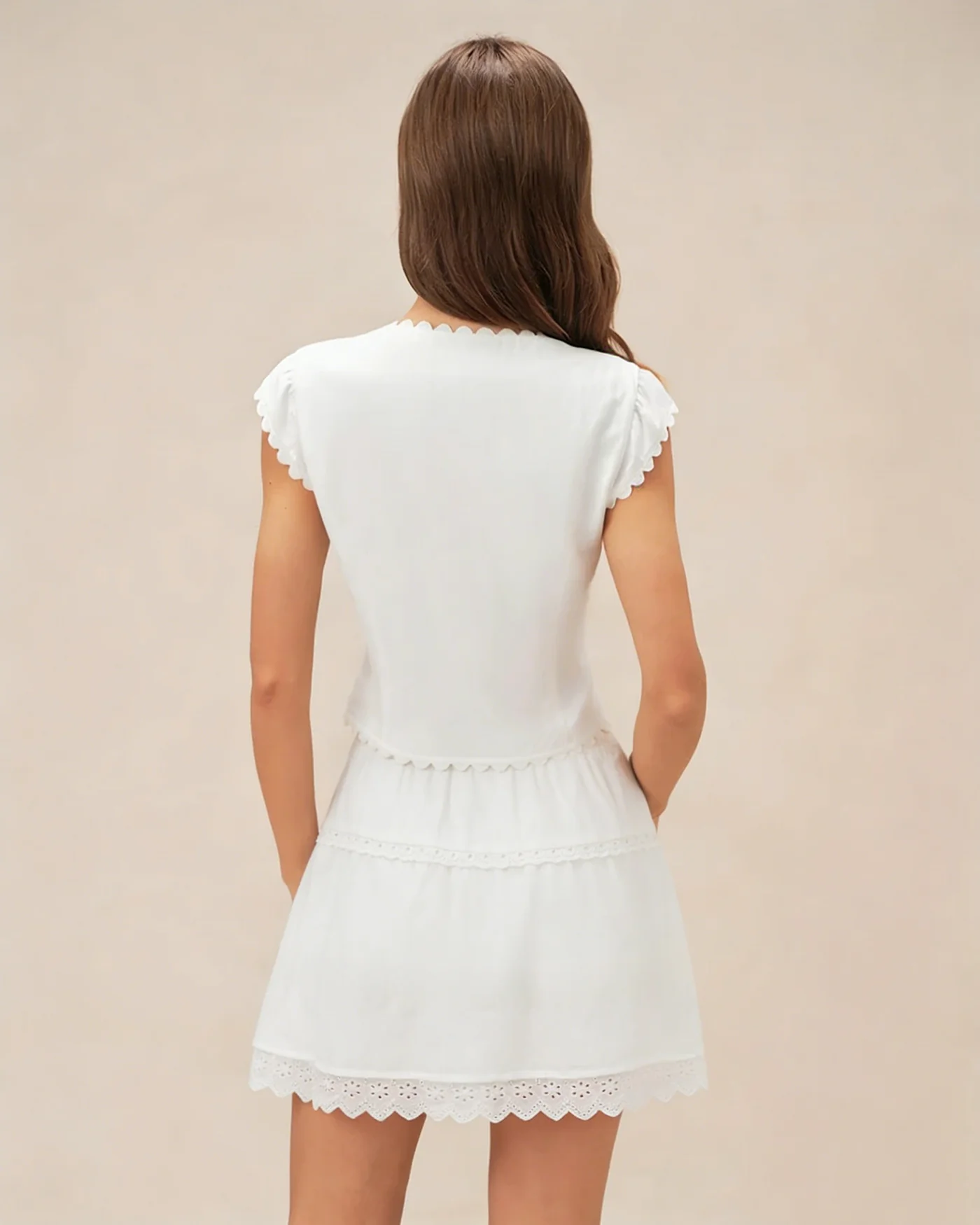 White Splicing Elastic Waist Mini Skirt - Image 5