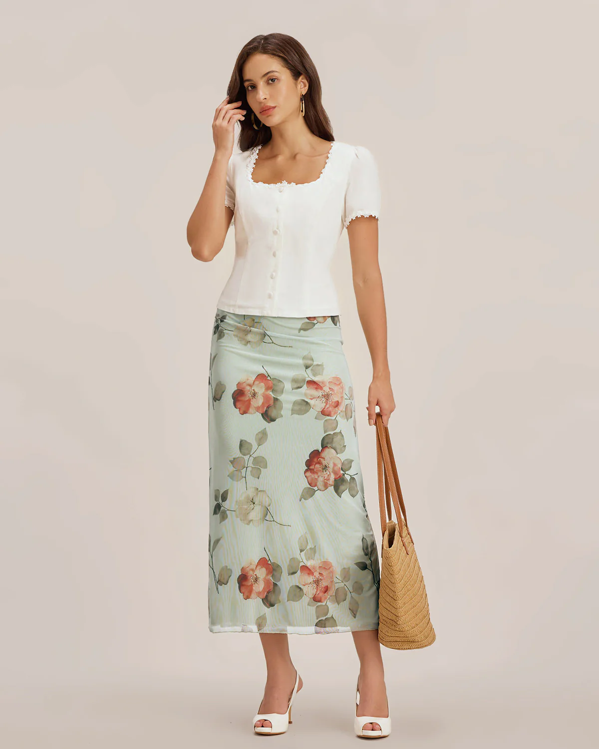 White Square Neck Button Lace Blouse - Image 4