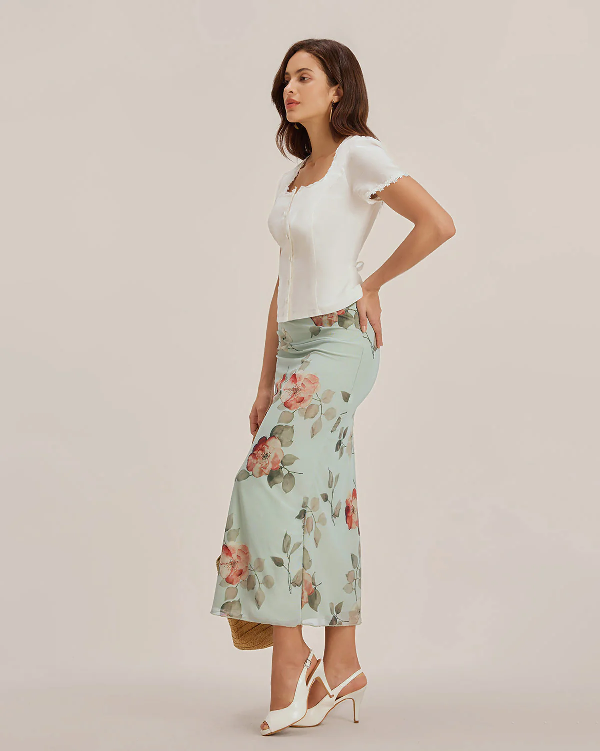 White Square Neck Button Lace Blouse - Image 5
