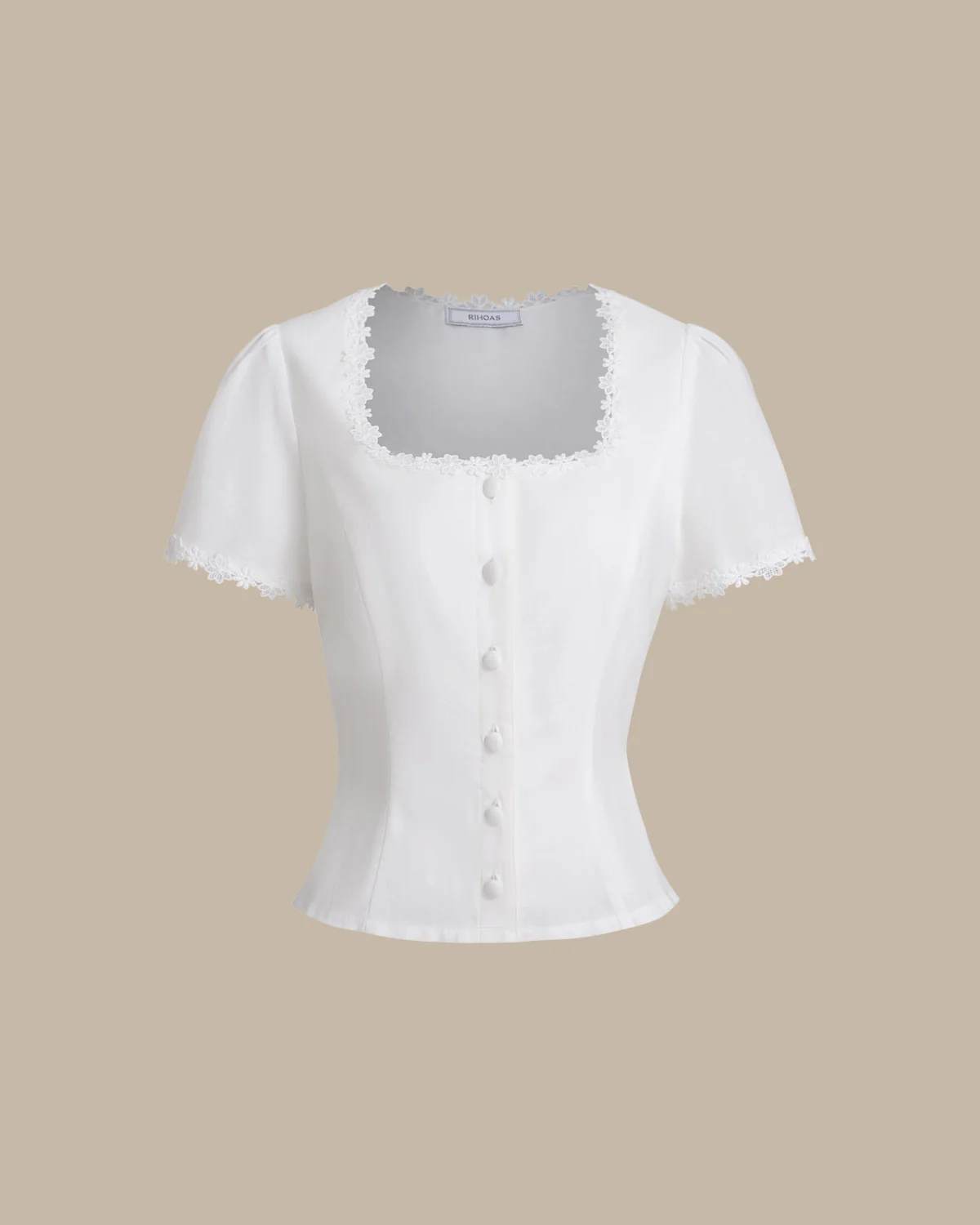 White Square Neck Button Lace Blouse - Image 6