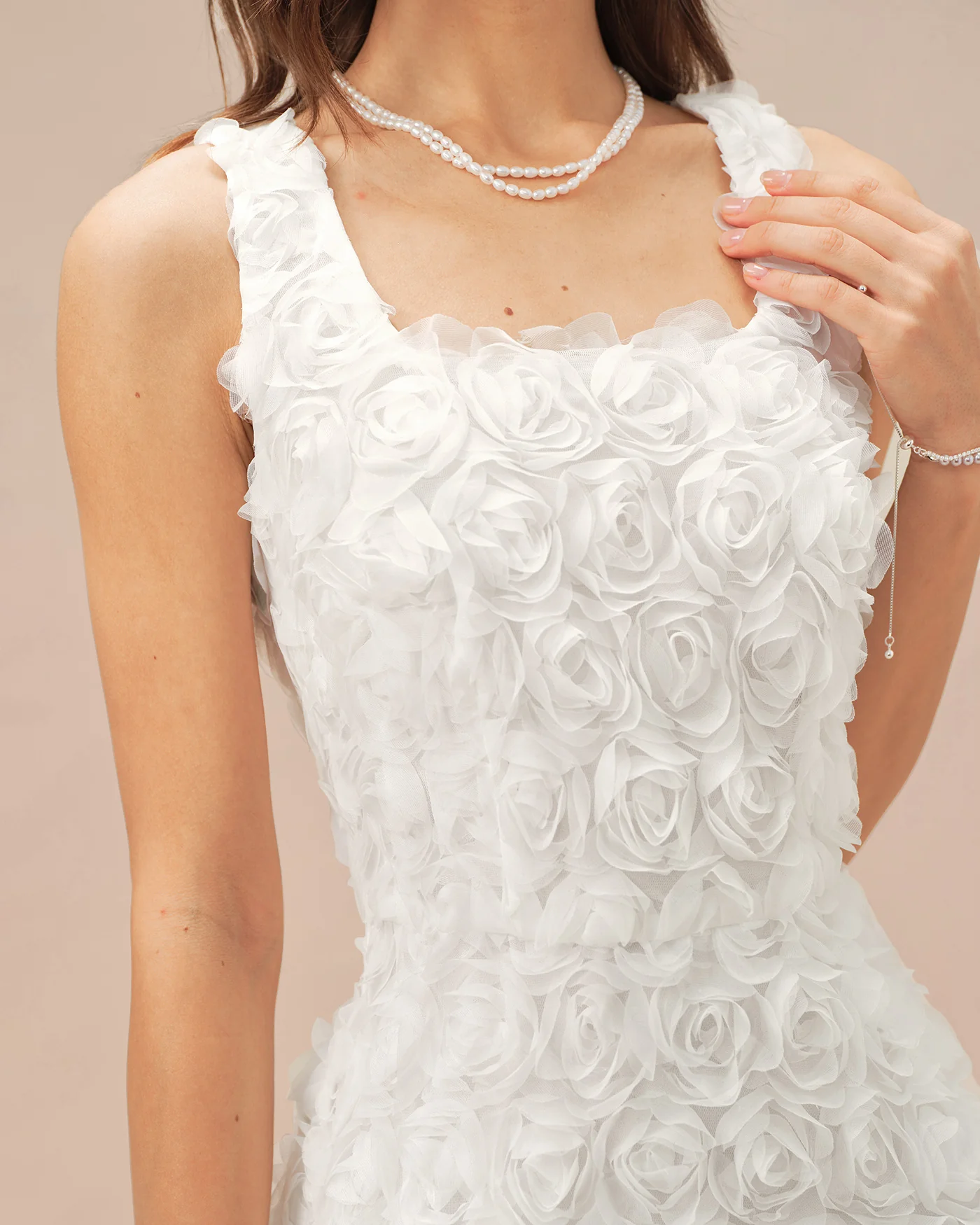 White Square Neck Floral A-Line Mini Dress - Image 2