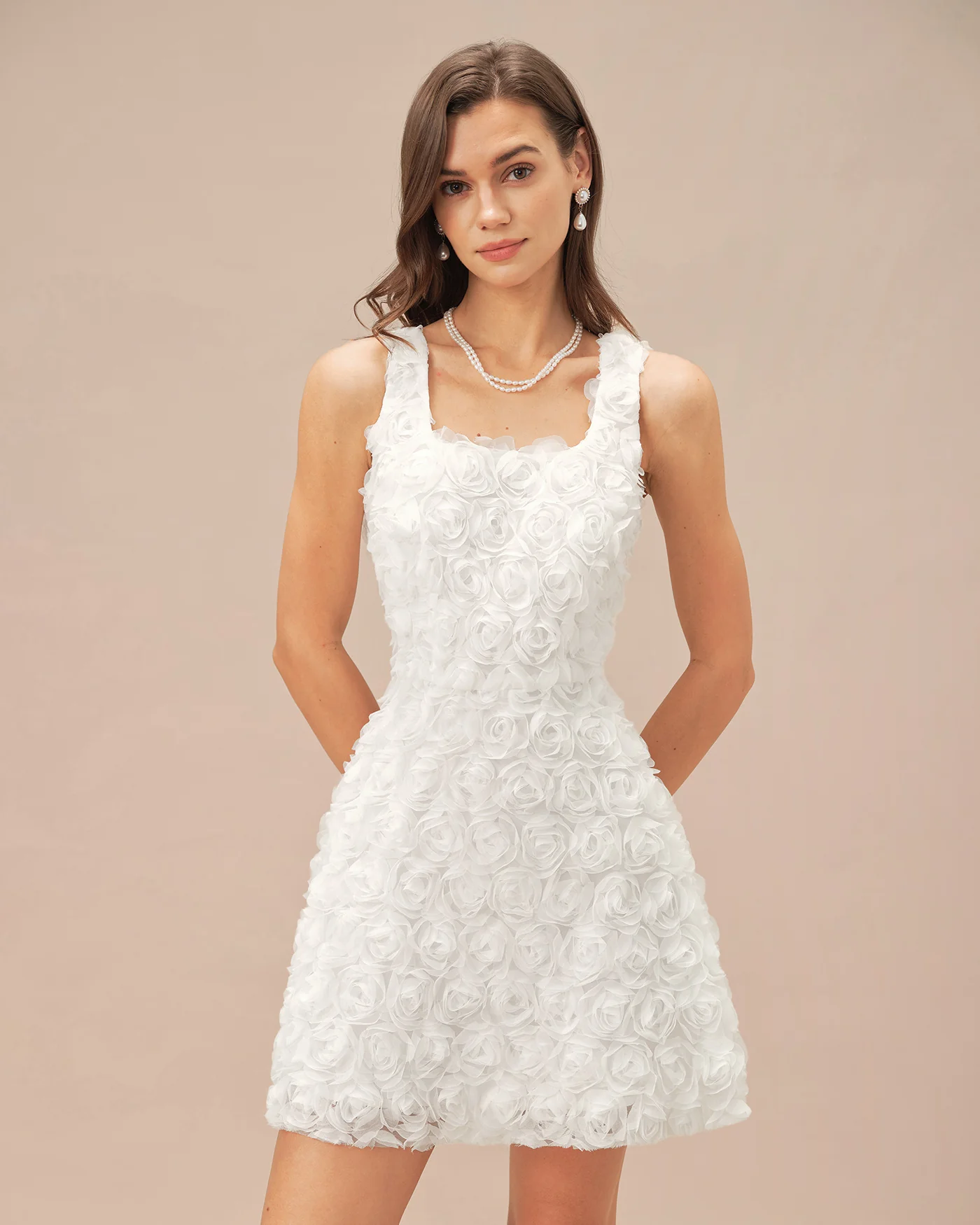 White Square Neck Floral A-Line Mini Dress - Image 3