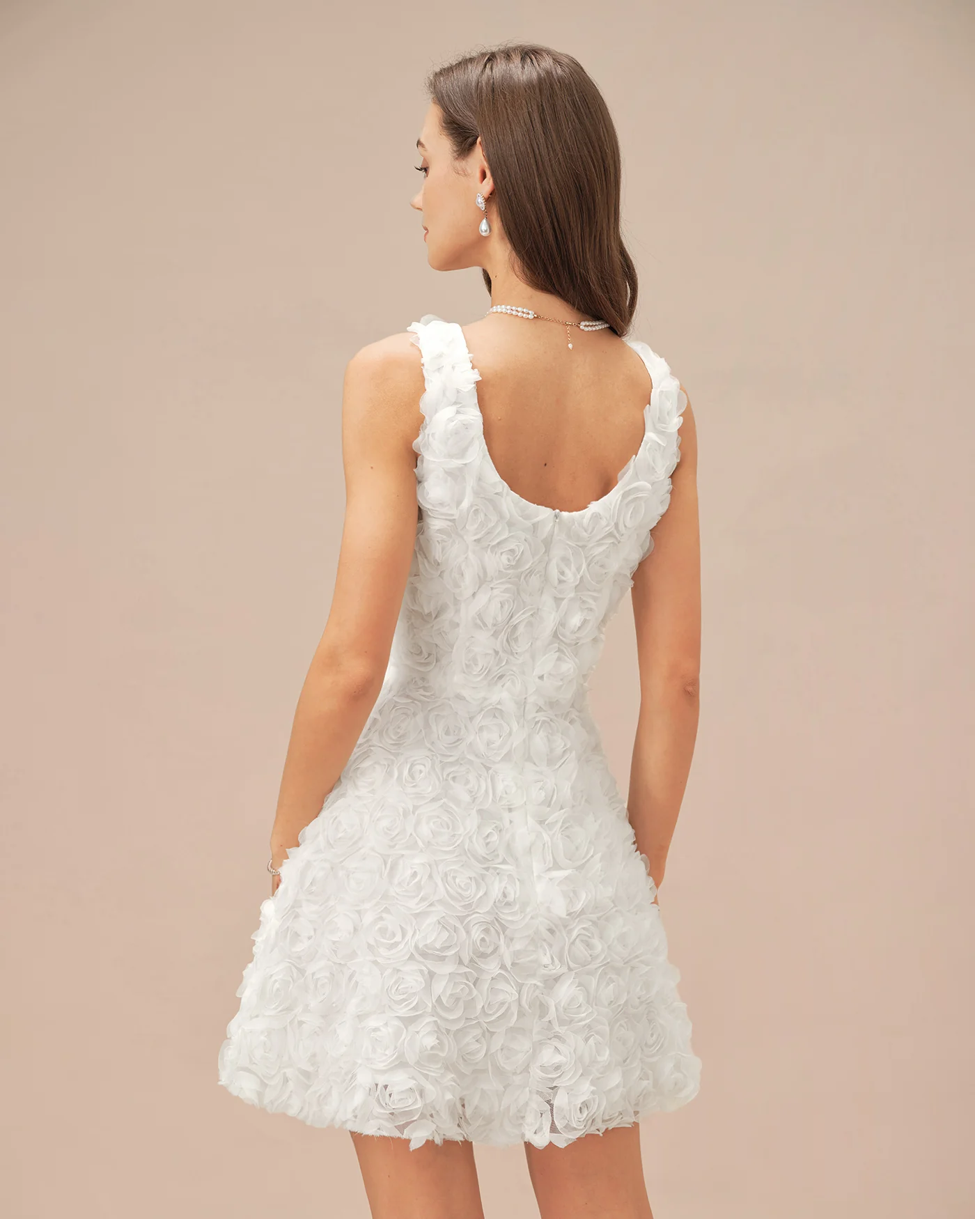 White Square Neck Floral A-Line Mini Dress - Image 5