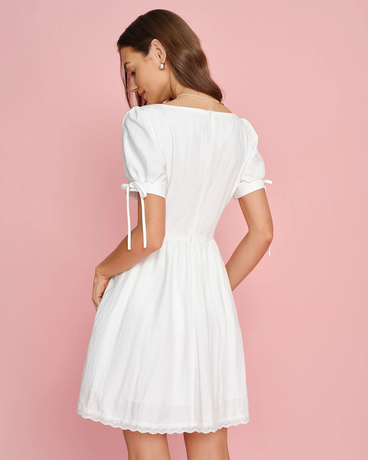 White Square Neck Lace Mini Dress - Image 4