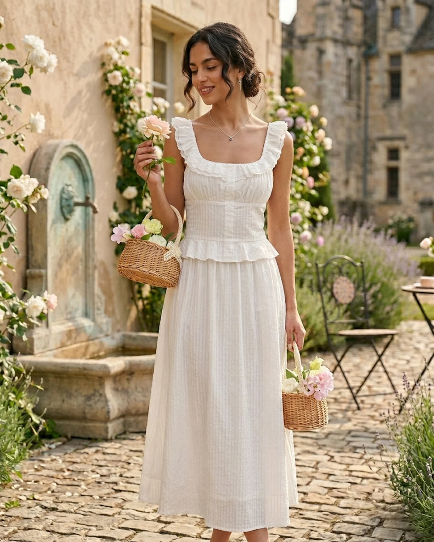 White Square Neck Ruffle Tank Top - Image 3