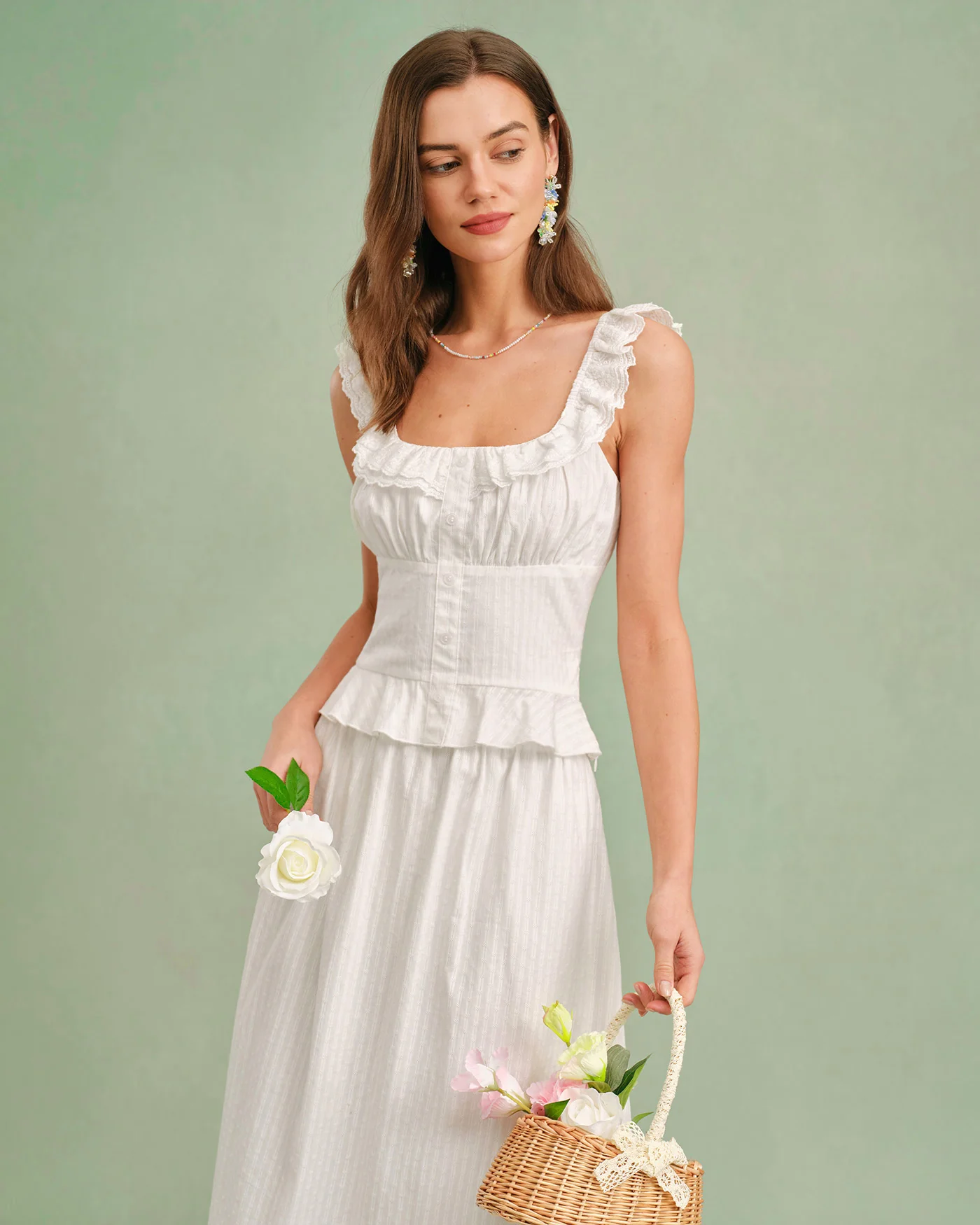 White Square Neck Ruffle Tank Top - Image 5