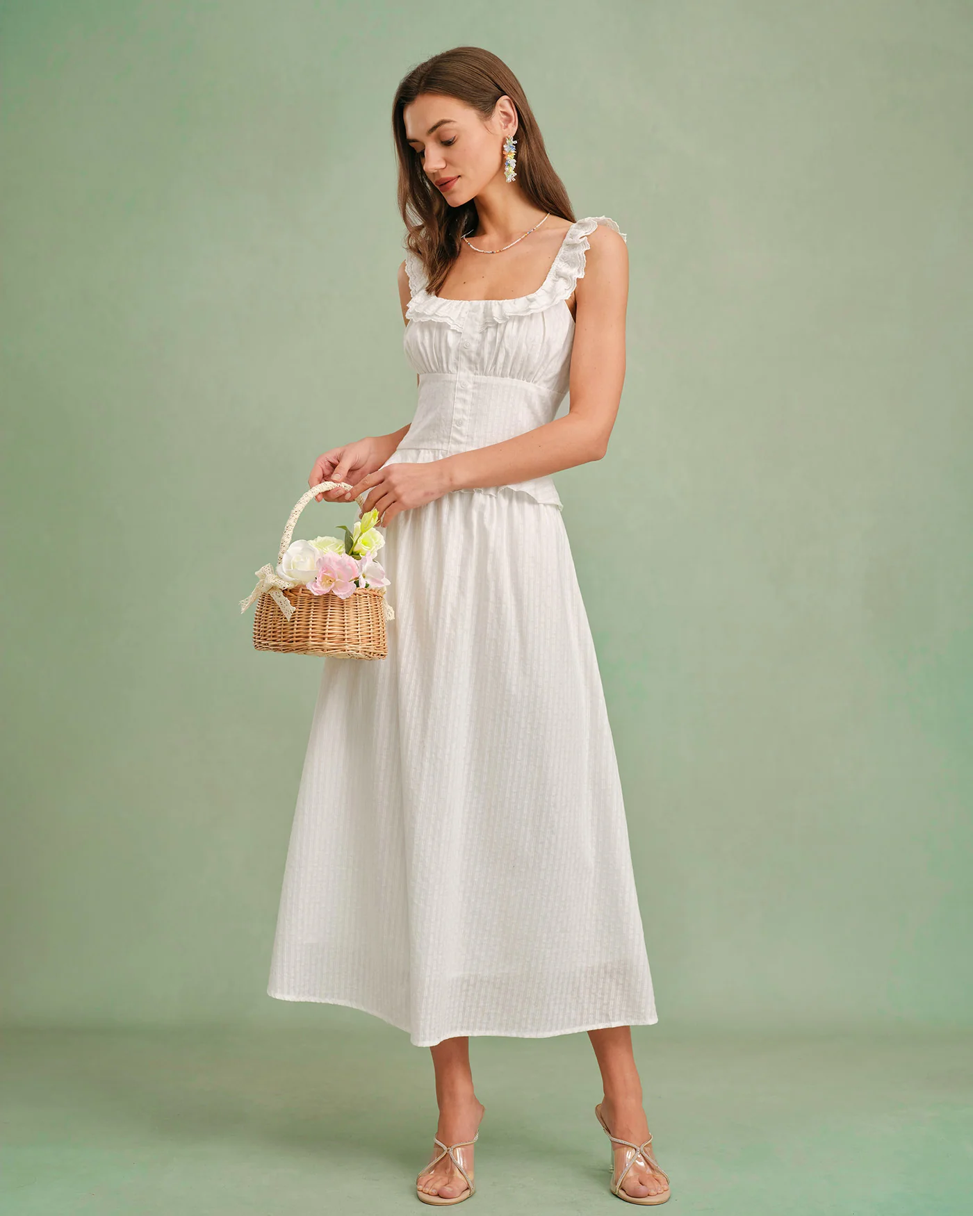 White Square Neck Ruffle Tank Top - Image 6