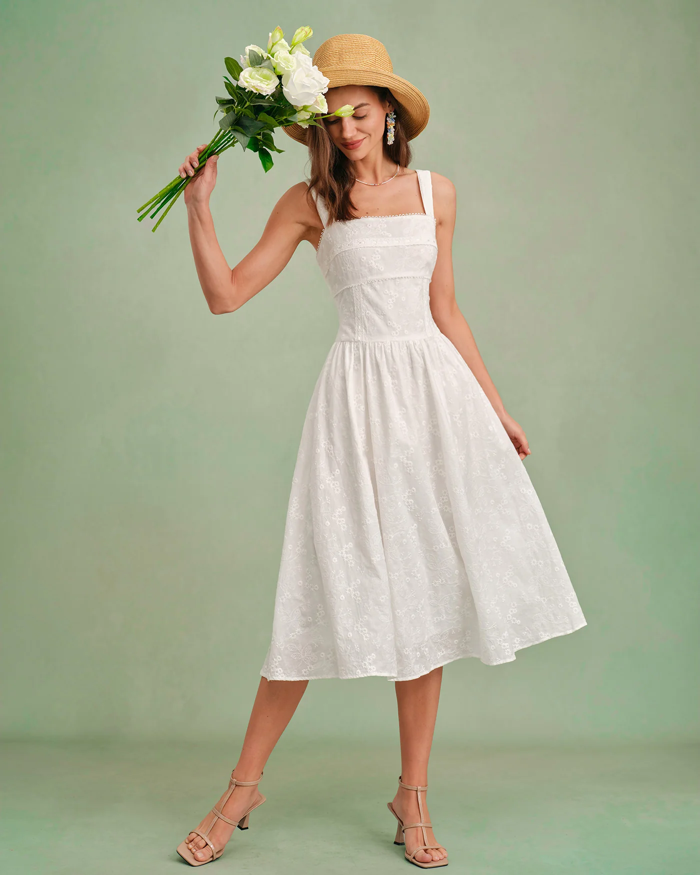 White Square Neck Slip Midi Dress - Image 3