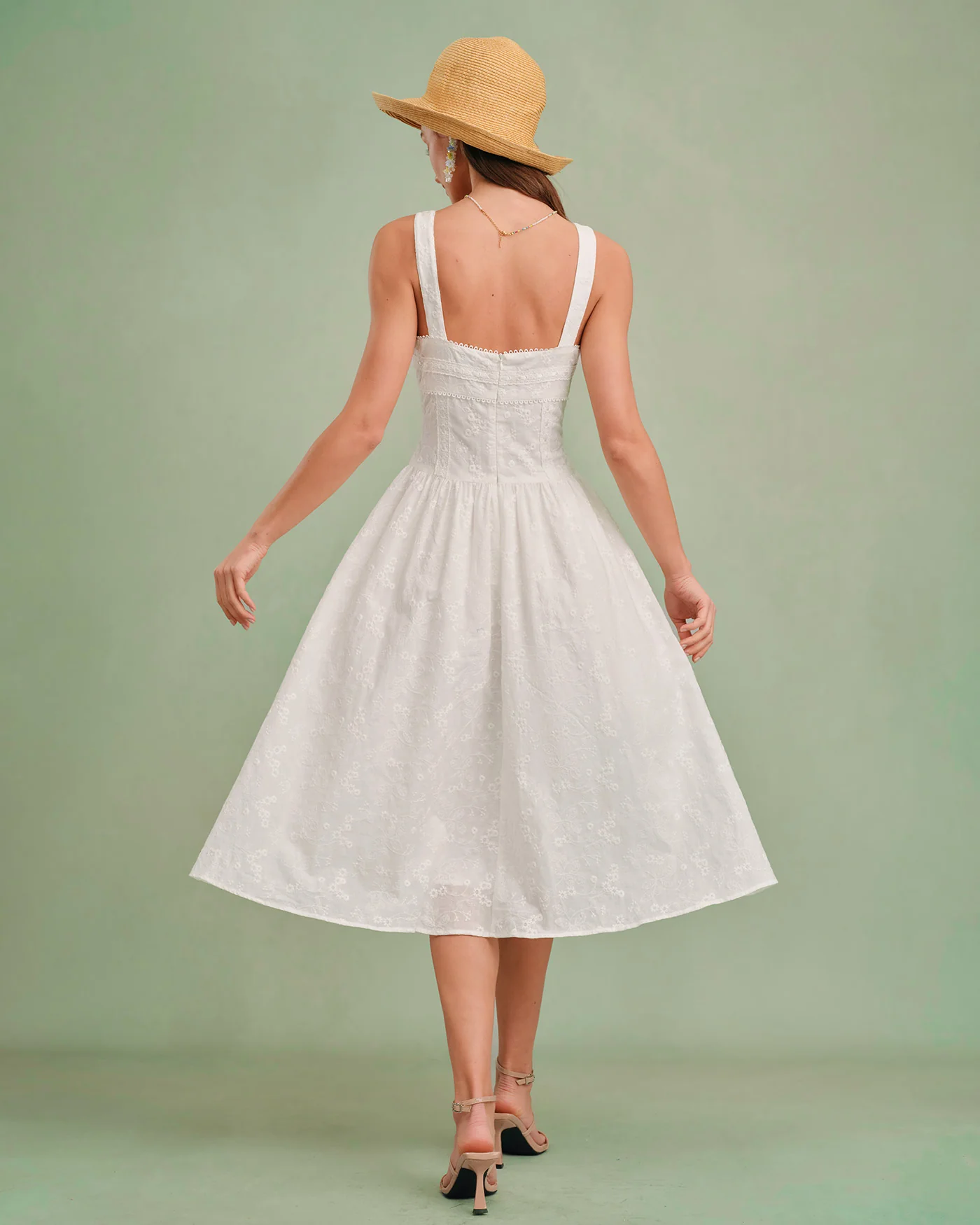 White Square Neck Slip Midi Dress - Image 5