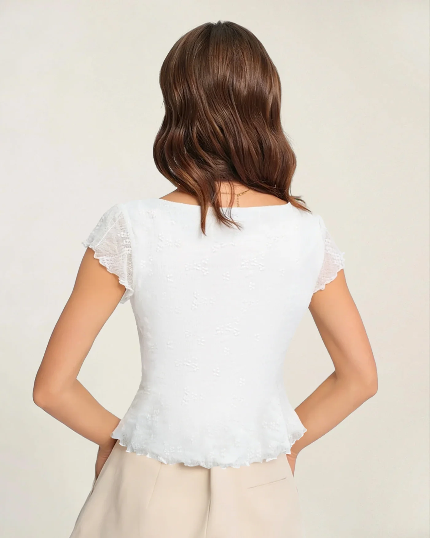 White Square Neck Textured Tee - Image 5