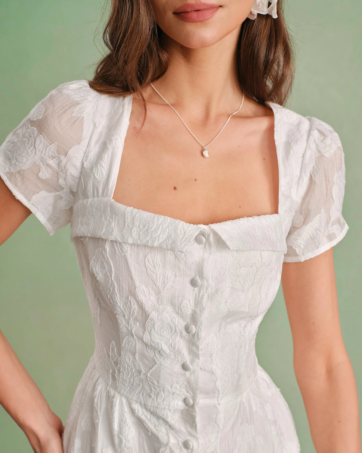 White Square Neck X Cross Midi Dress - Image 2