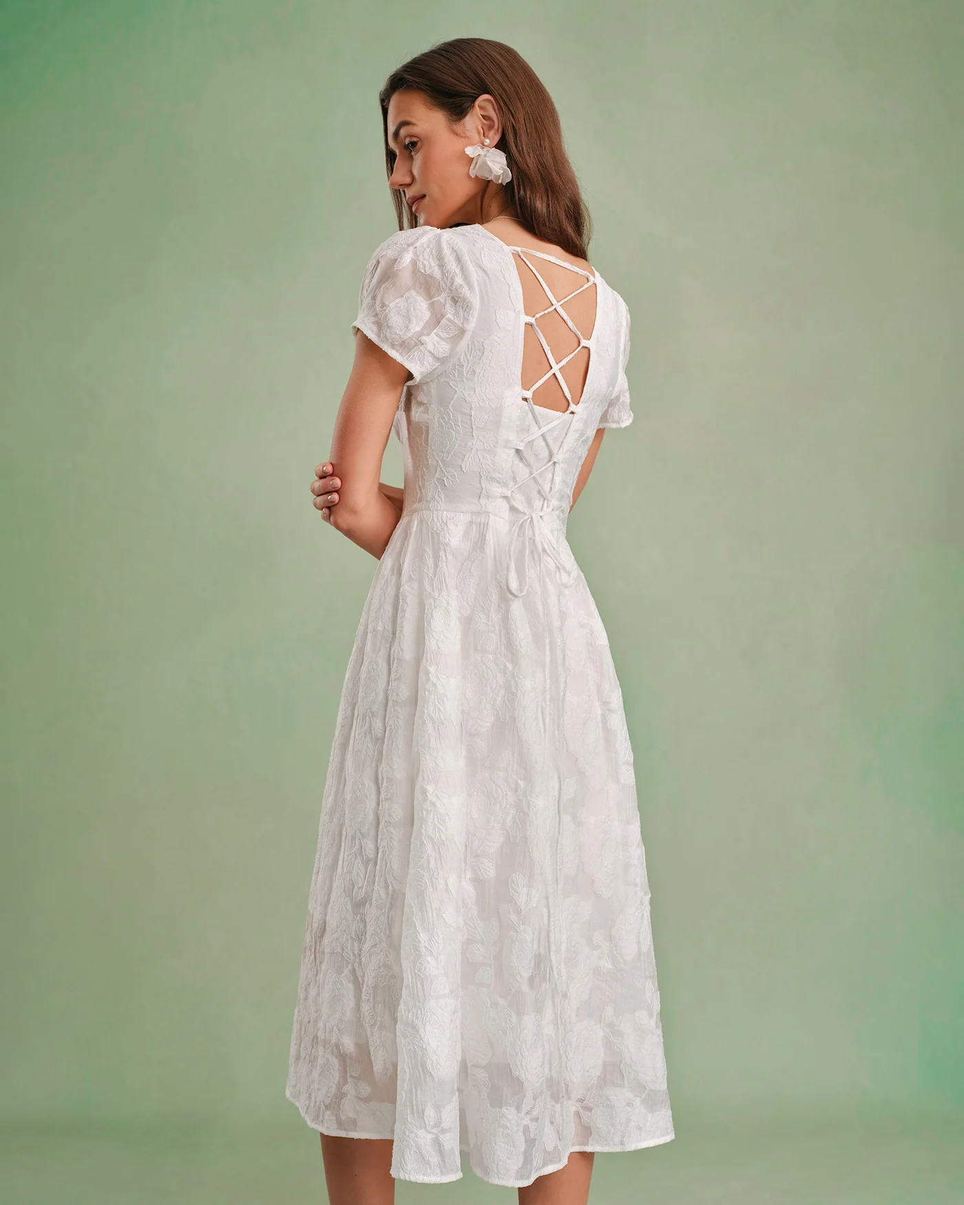 White Square Neck X Cross Midi Dress - Image 3