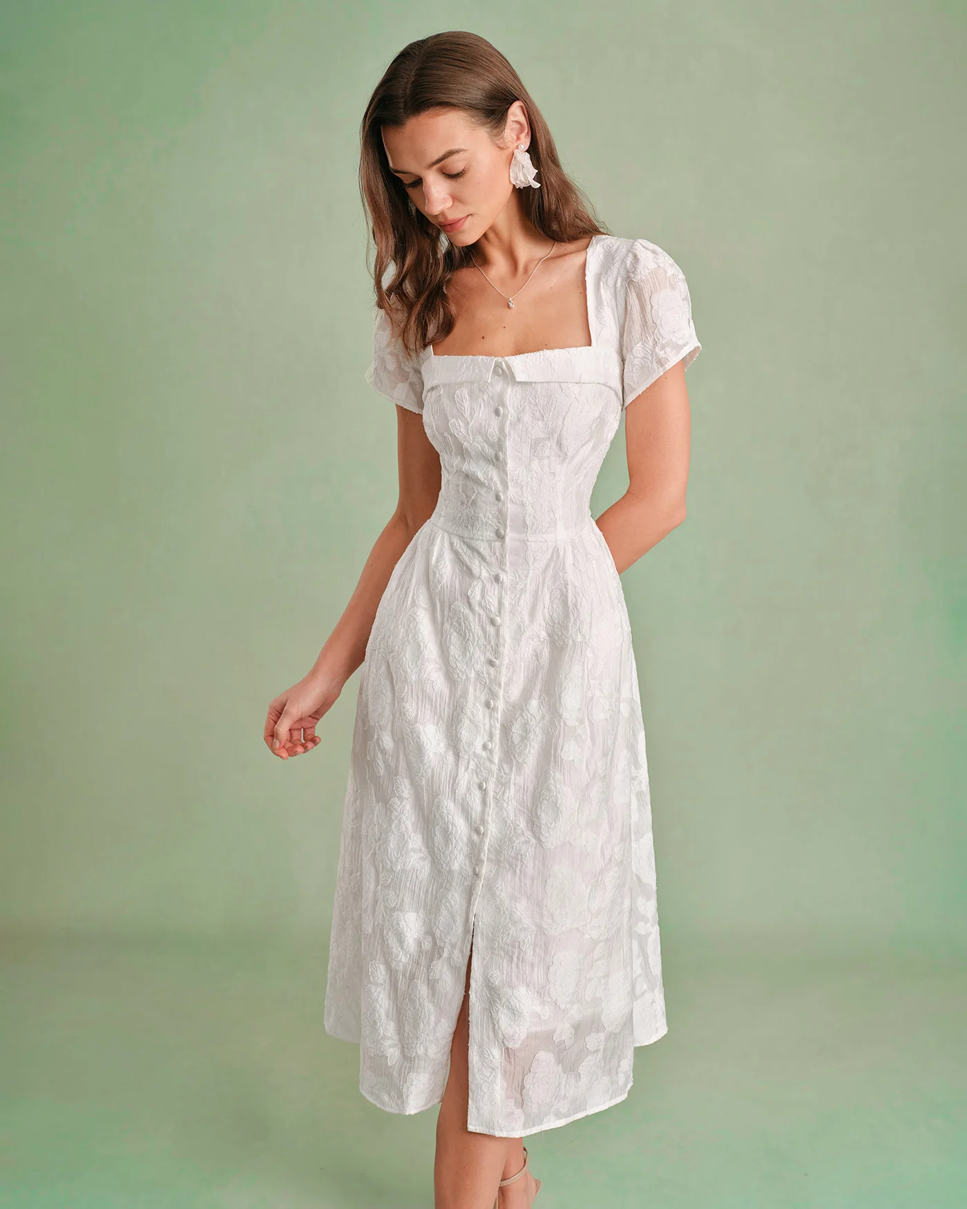 White Square Neck X Cross Midi Dress - Image 4