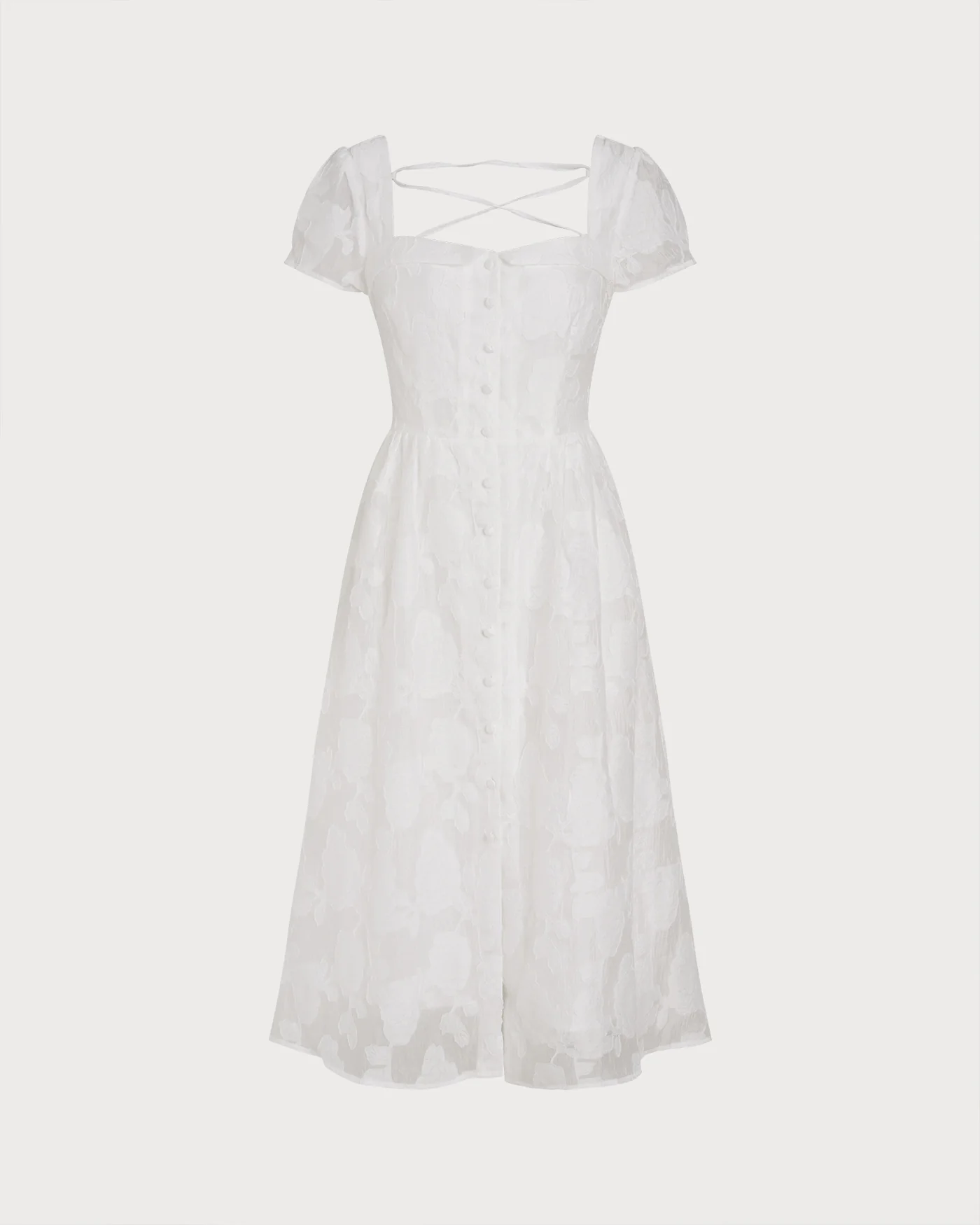 White Square Neck X Cross Midi Dress - Image 5