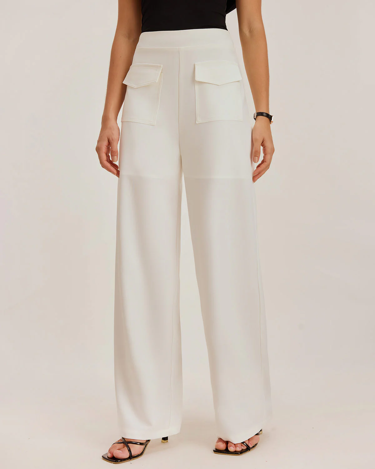 White Straight Pocket Pants - Image 2