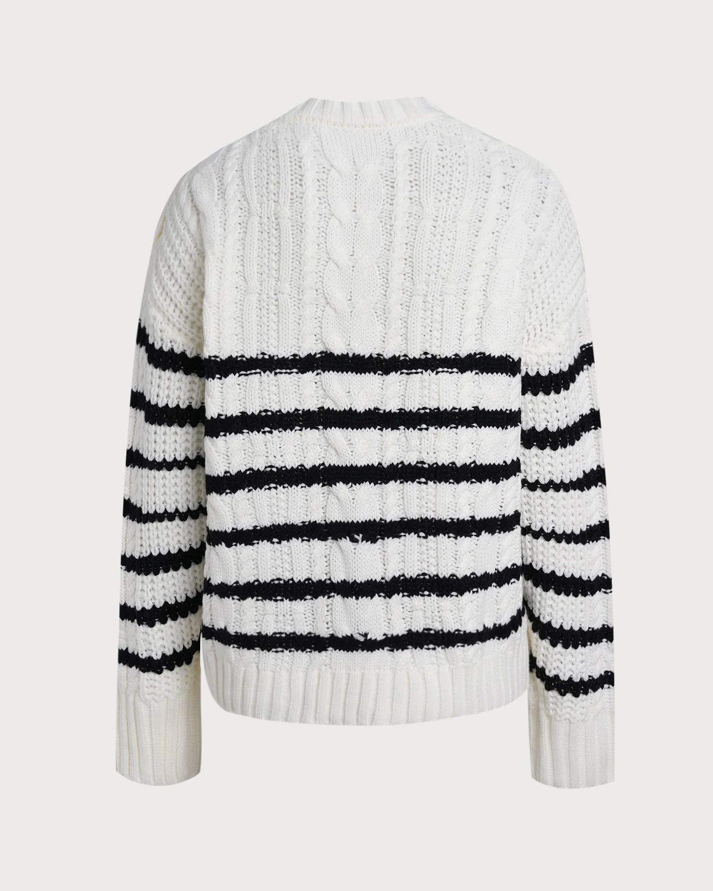 White Striped Button Knit Cardigan - Image 2