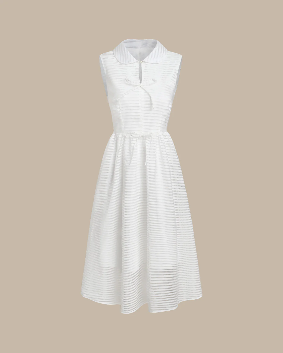 White Striped Sleeveless Midi Dress - Image 10