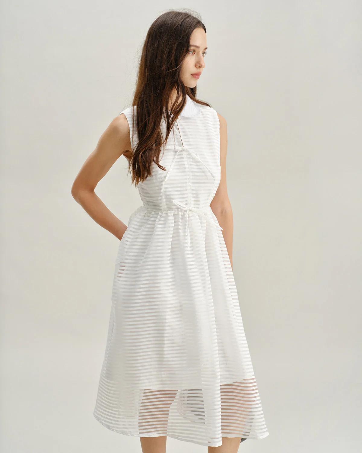White Striped Sleeveless Midi Dress - Image 5