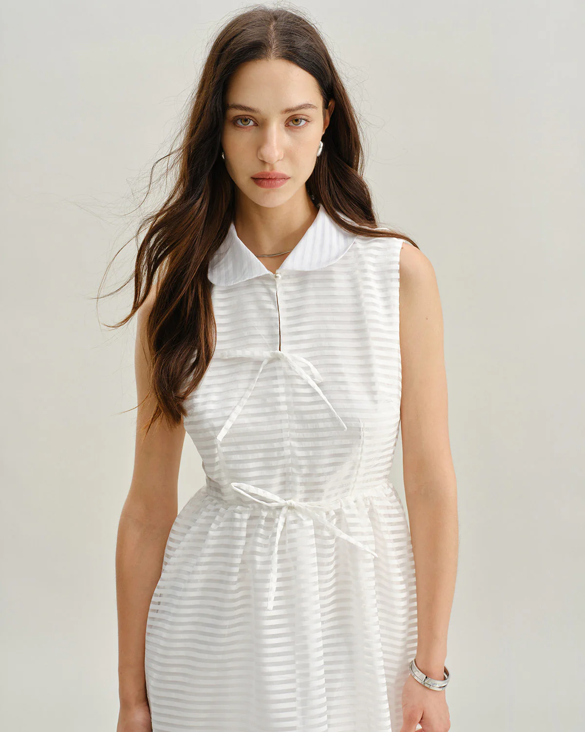 White Striped Sleeveless Midi Dress - Image 6