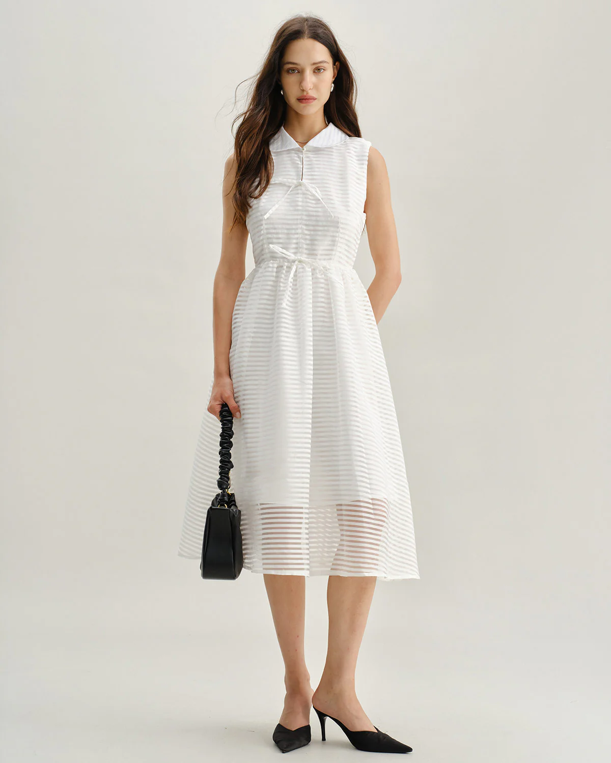 White Striped Sleeveless Midi Dress - Image 8