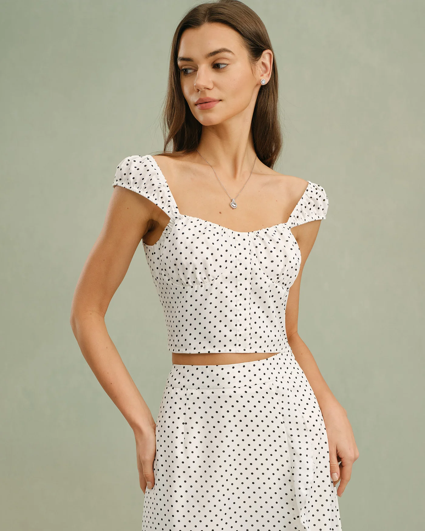 White Sweetheart Neck Polka Dot Tank Top - Image 5