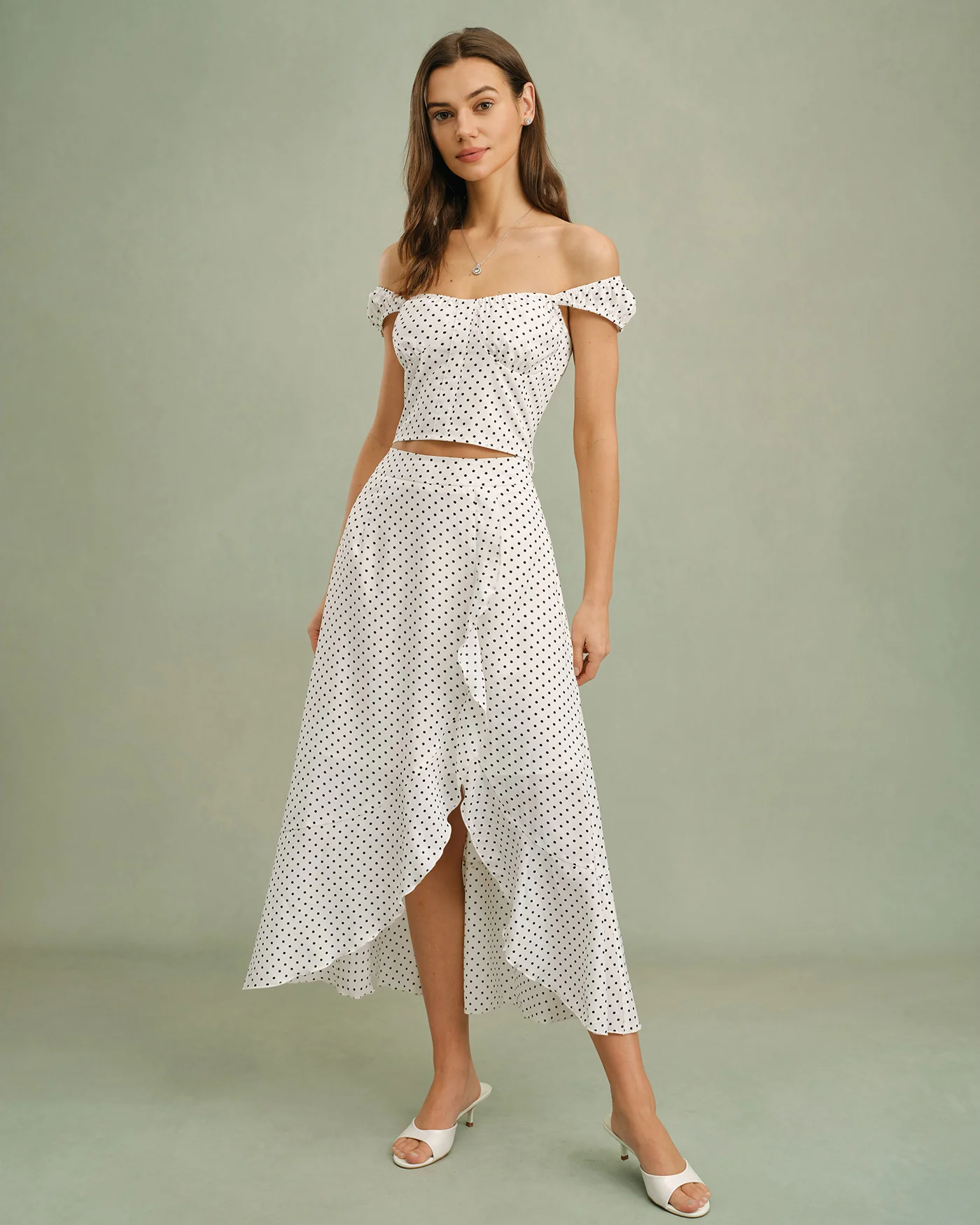 White Sweetheart Neck Polka Dot Tank Top - Image 9