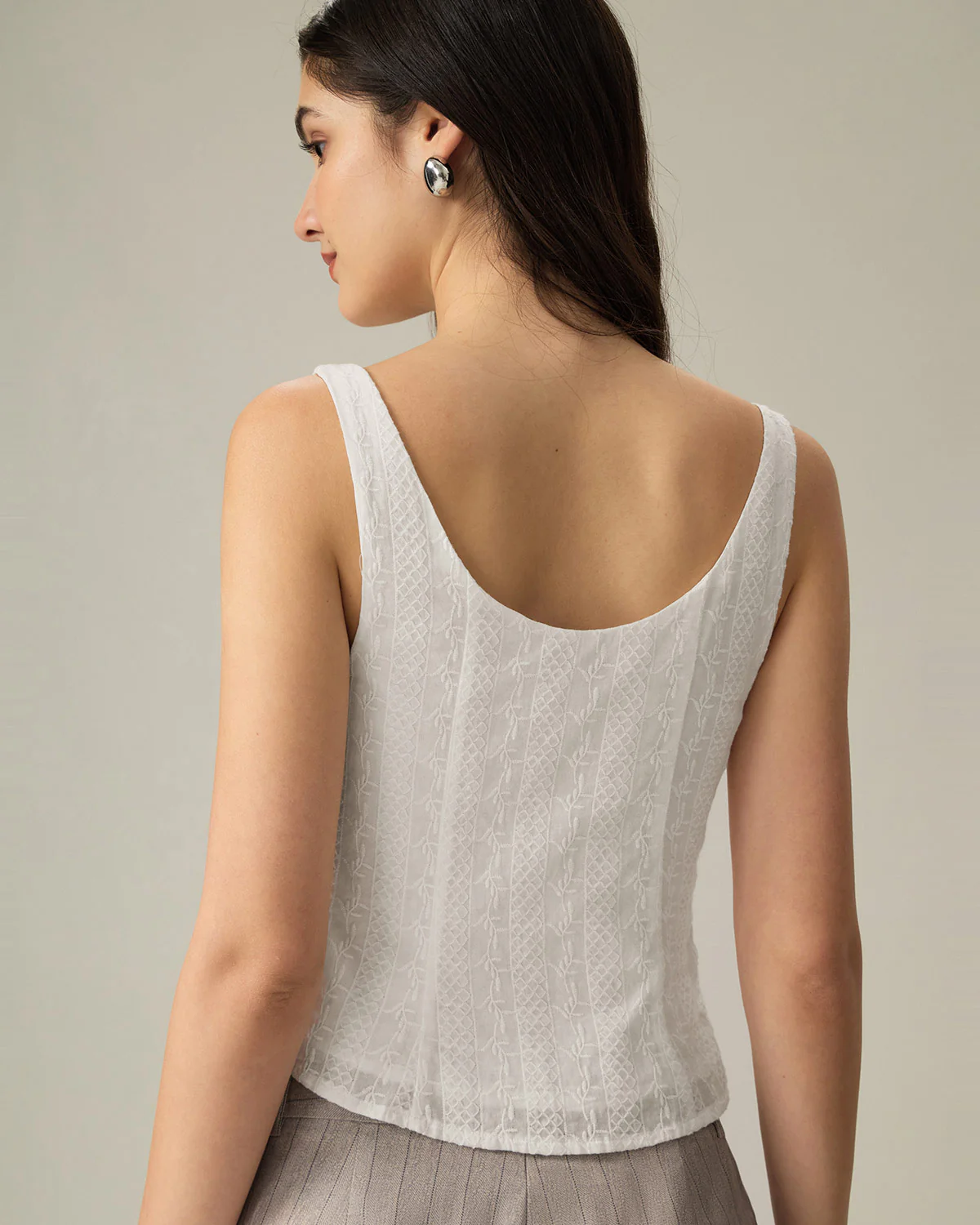 White Textured Boat Neck Button Vest - Image 6