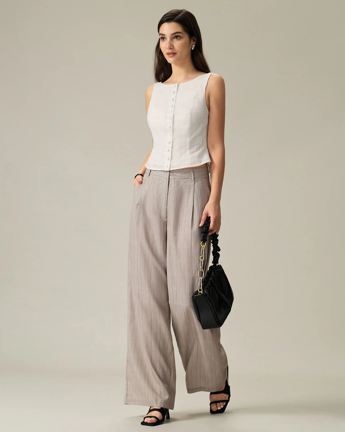 White Textured Boat Neck Button Vest - Image 7