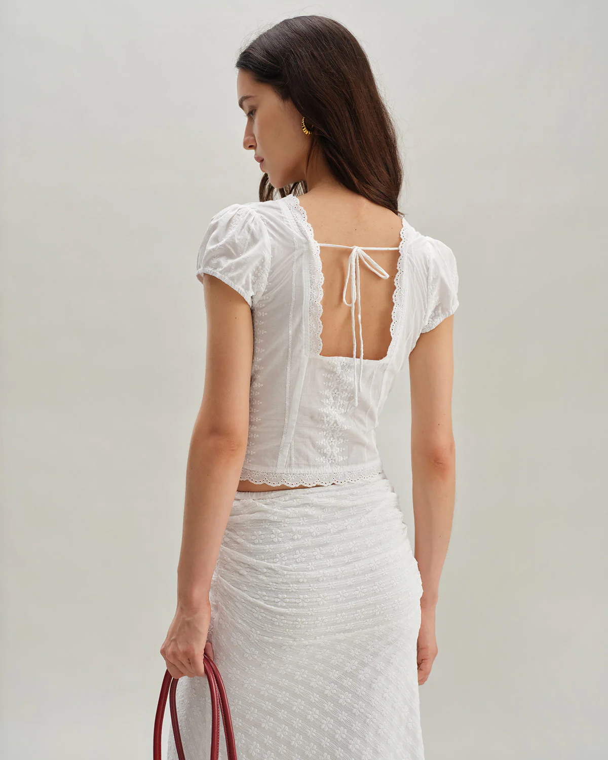 White Textured Cap Sleeve Blouse - Image 3