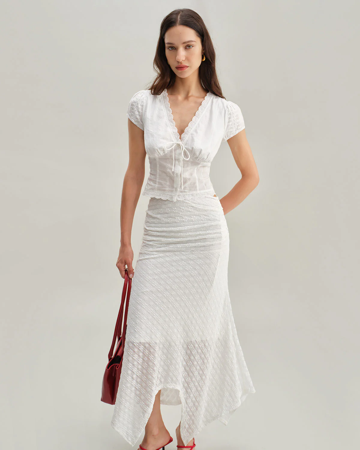White Textured Cap Sleeve Blouse - Image 4