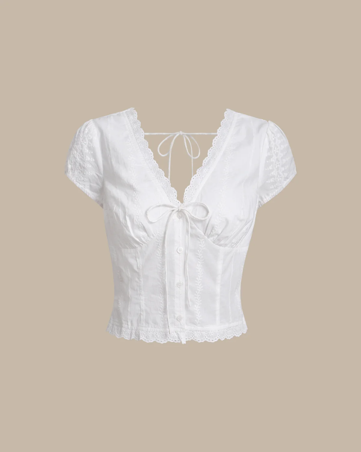 White Textured Cap Sleeve Blouse - Image 6