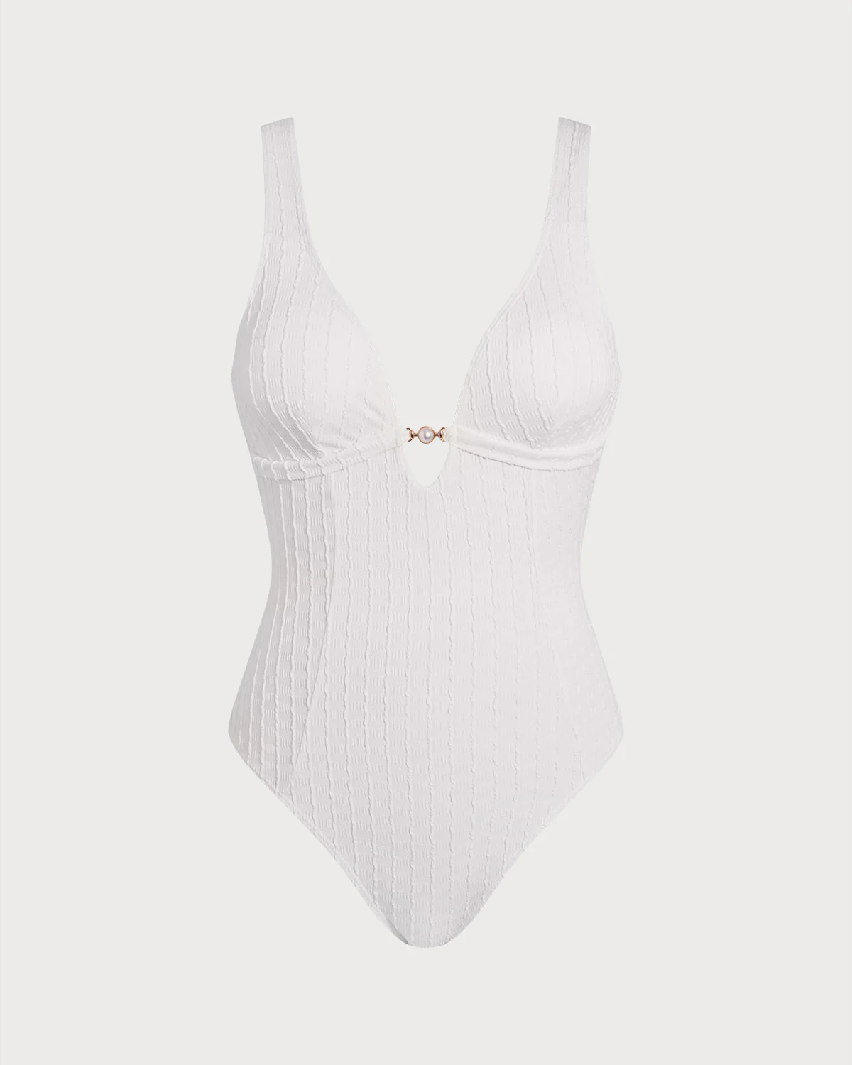White Textured Cut Out One-Piece - Image 2