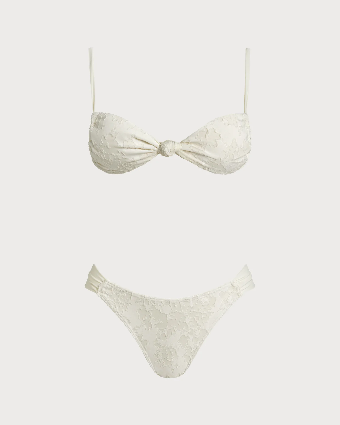 White Textured Drawstring Triangle Bikini Set - Image 3