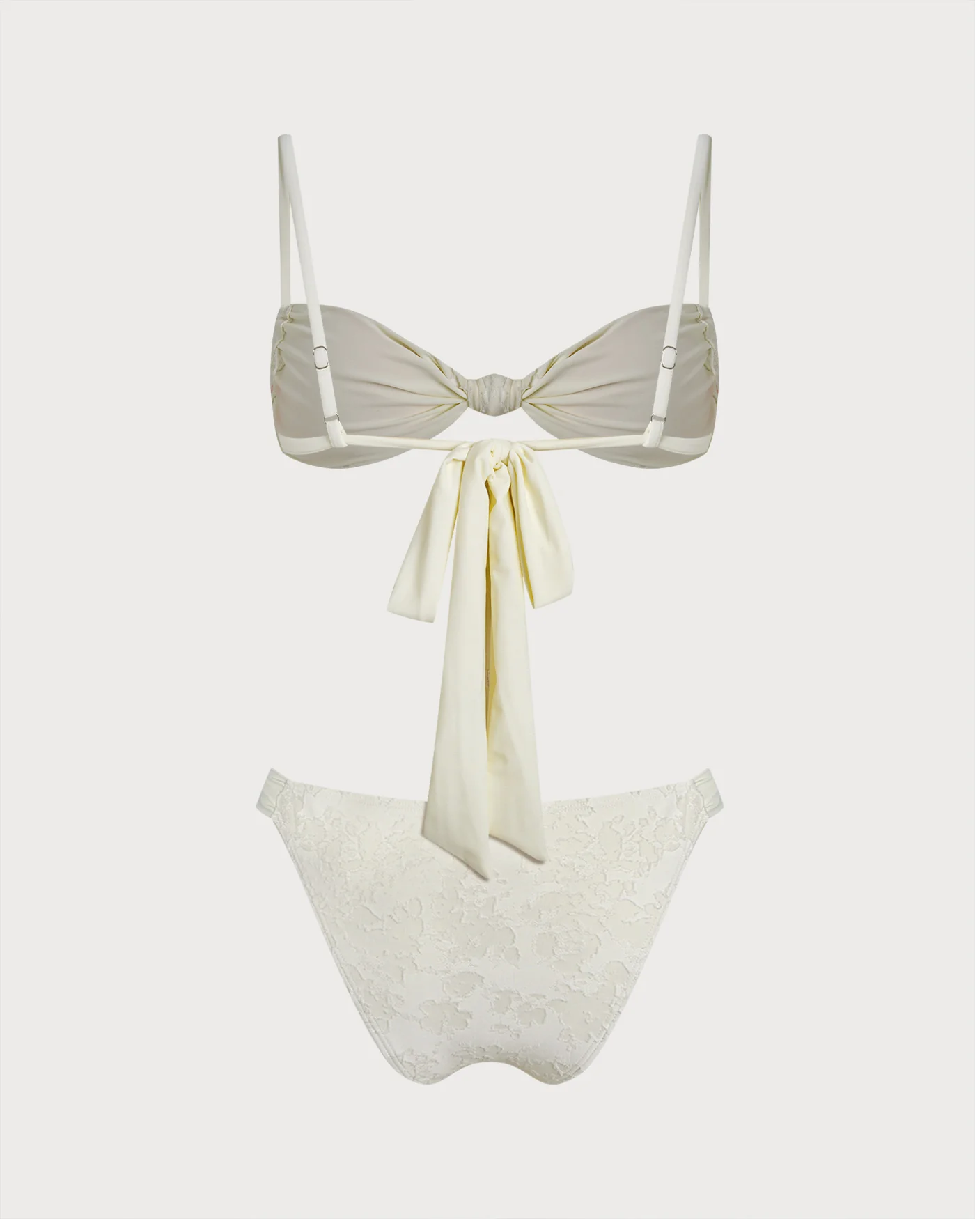 White Textured Drawstring Triangle Bikini Set - Image 4