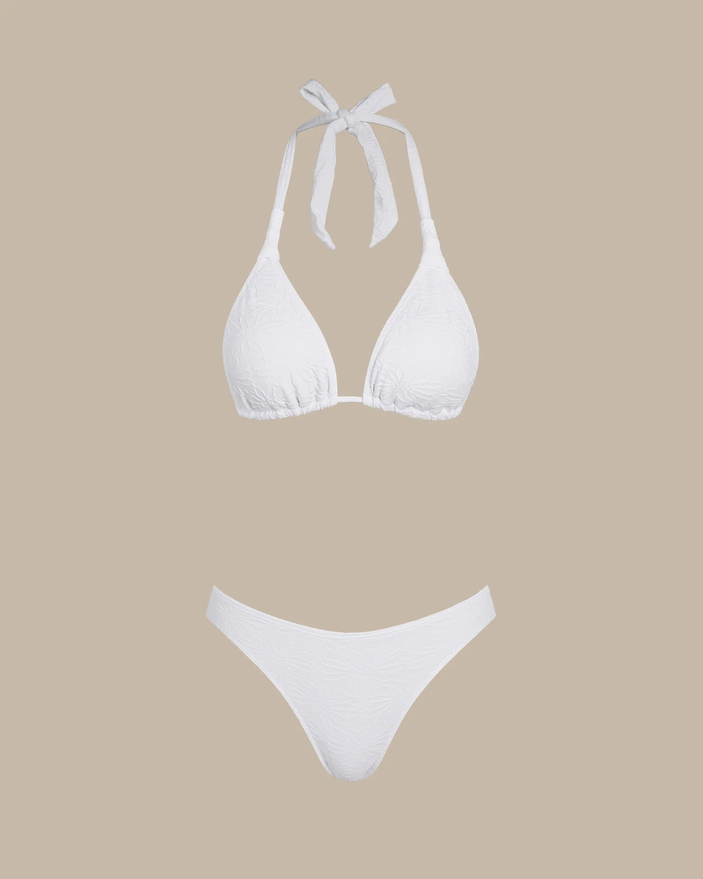 White Textured Halter Triangle Bikini Set - Image 7