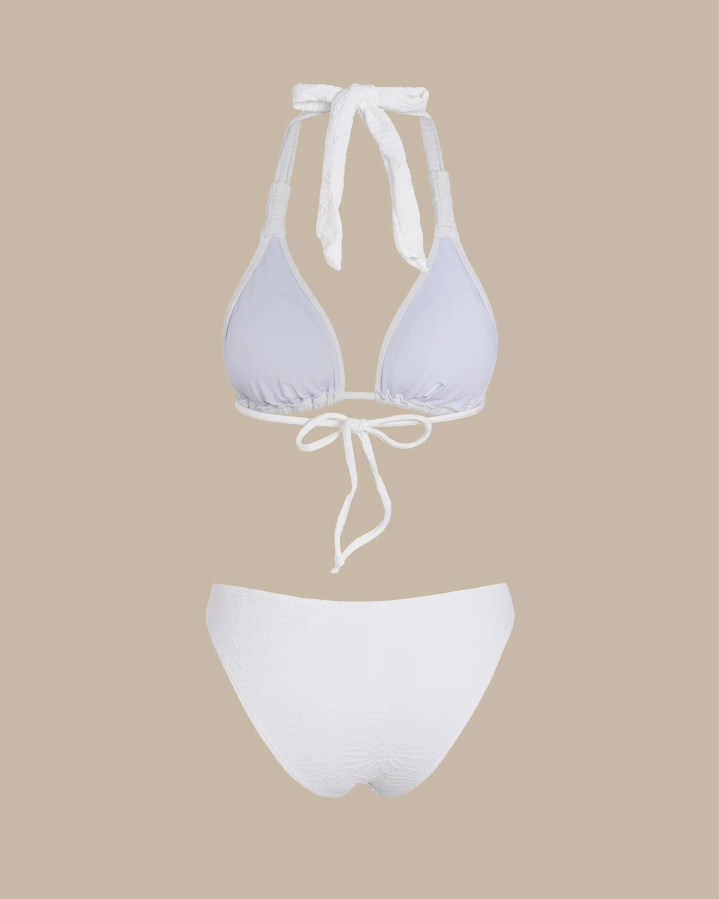 White Textured Halter Triangle Bikini Set - Image 8