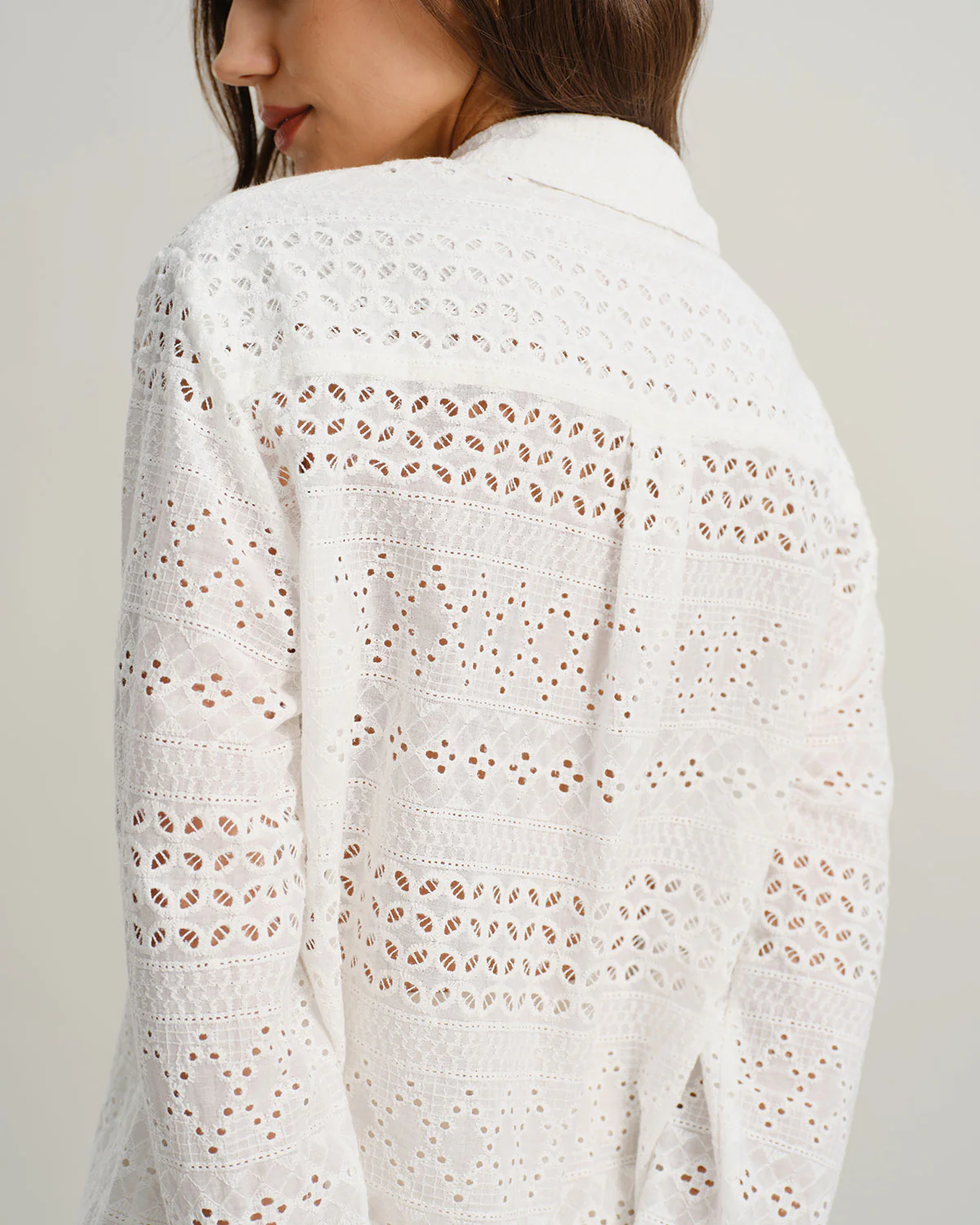 White Textured Loose Casual Shirt - Image 2
