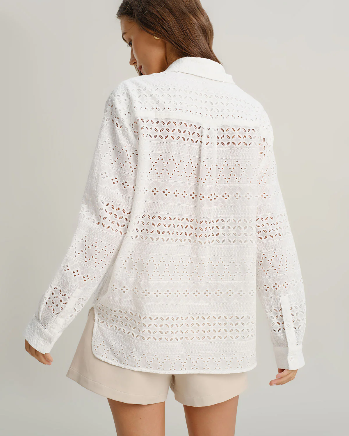 White Textured Loose Casual Shirt - Image 4