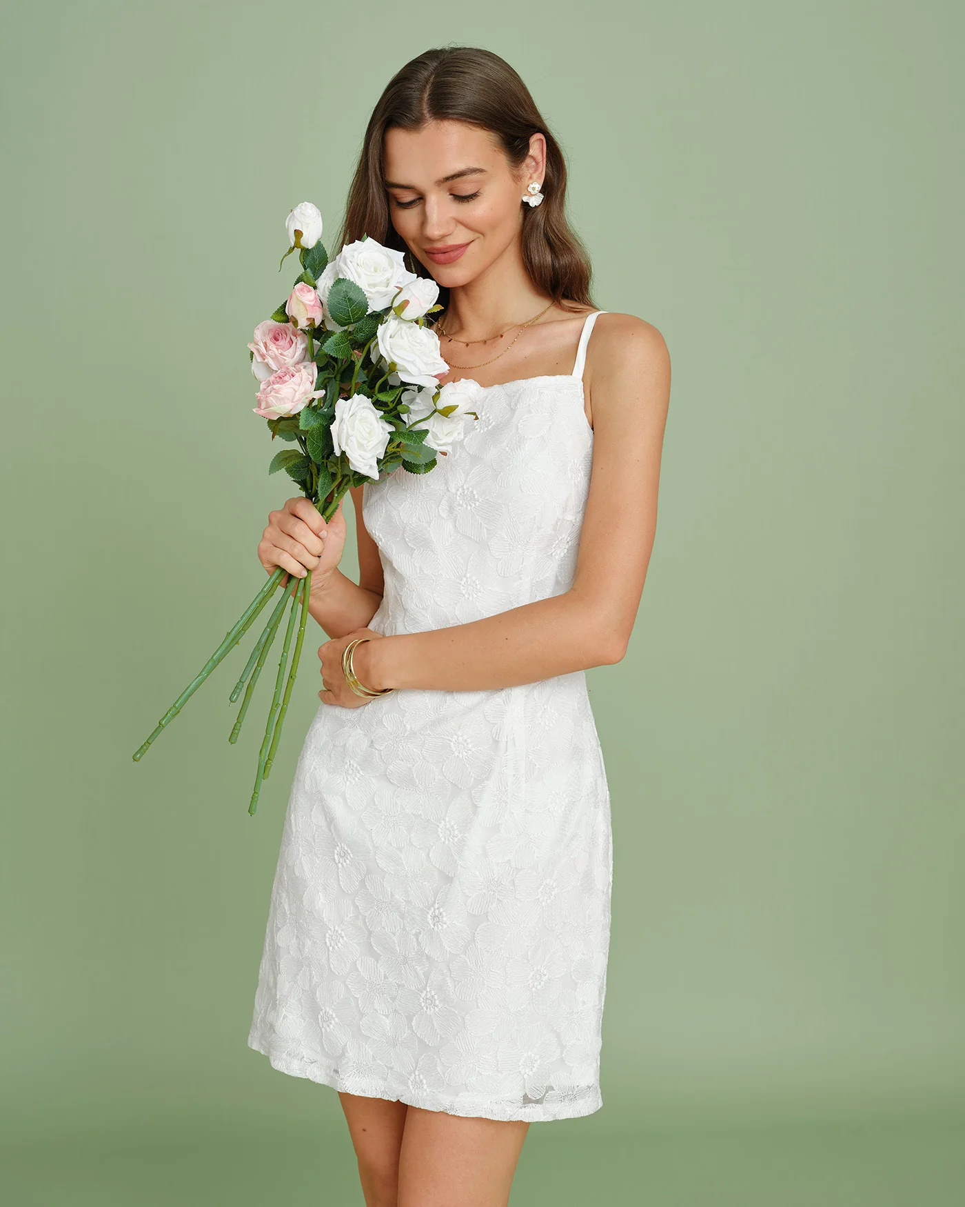 White Textured Slip Mini Dress - Image 3