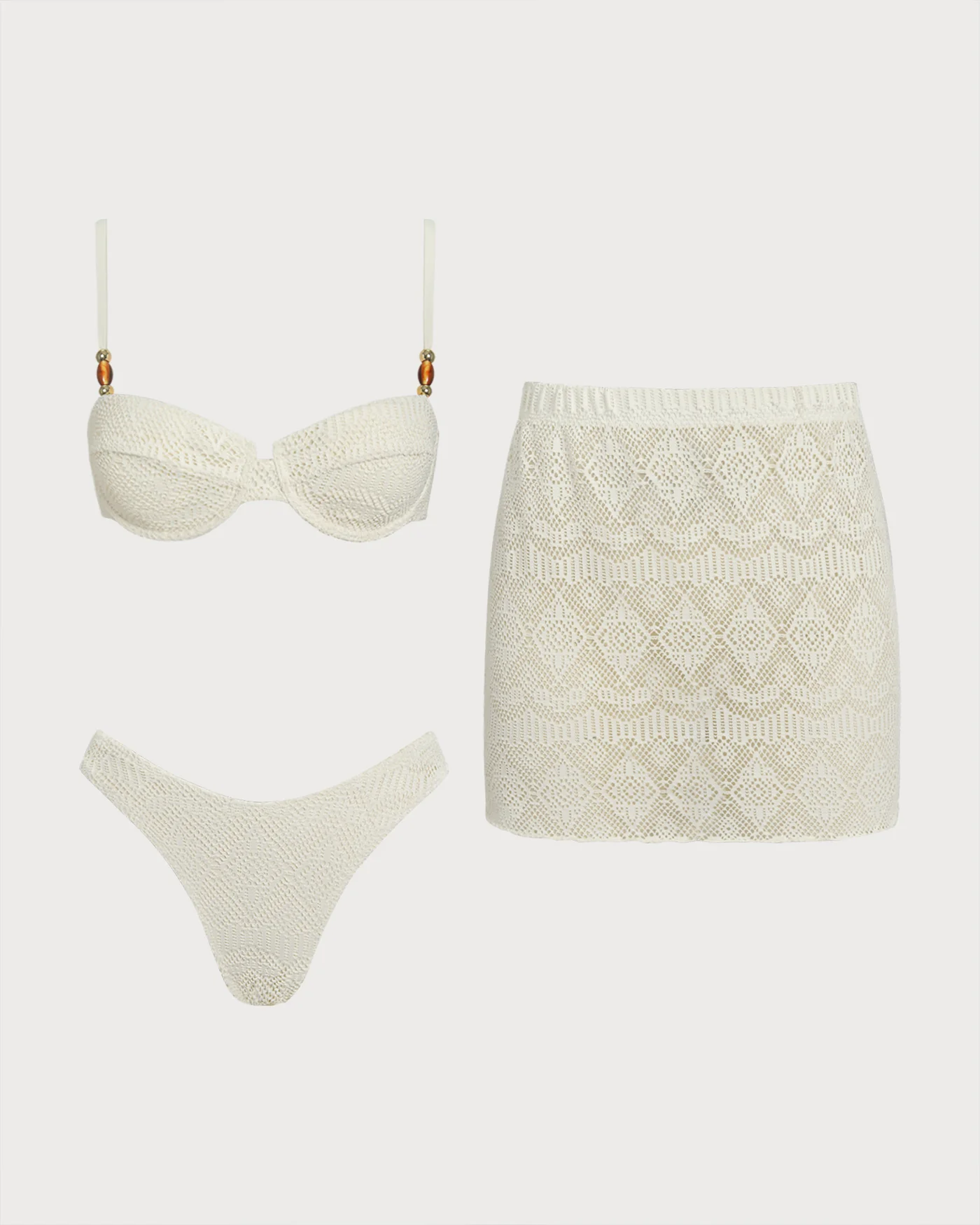 White Textured Underwire Three-Piece Set - Image 11
