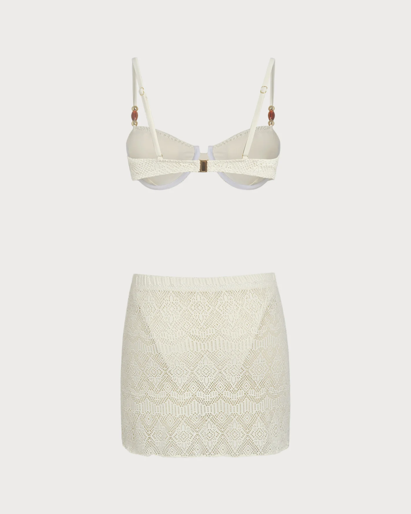 White Textured Underwire Three-Piece Set - Image 12