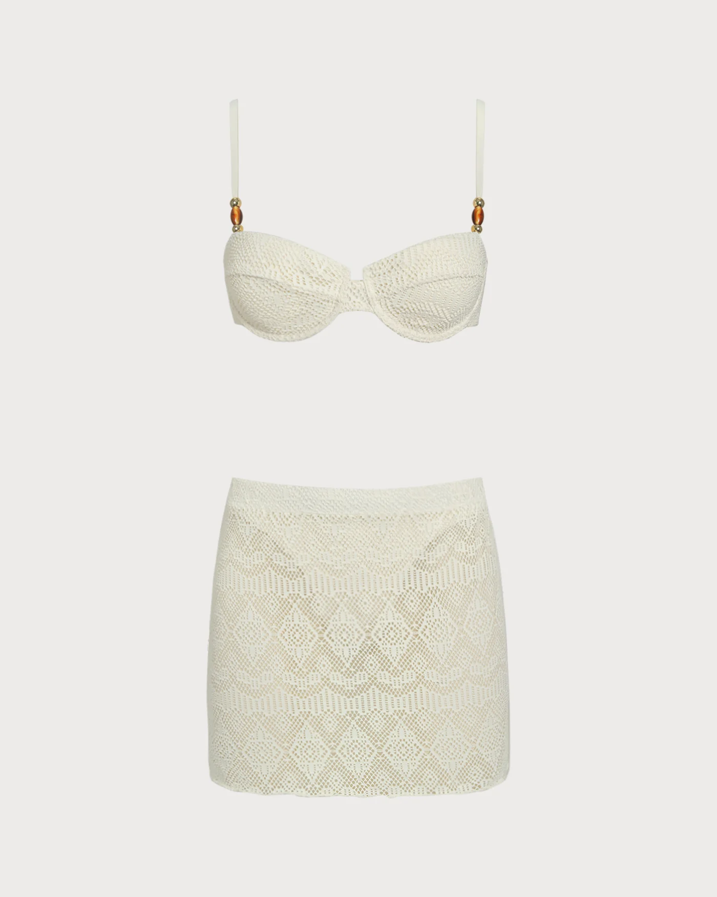 White Textured Underwire Three-Piece Set - Image 2