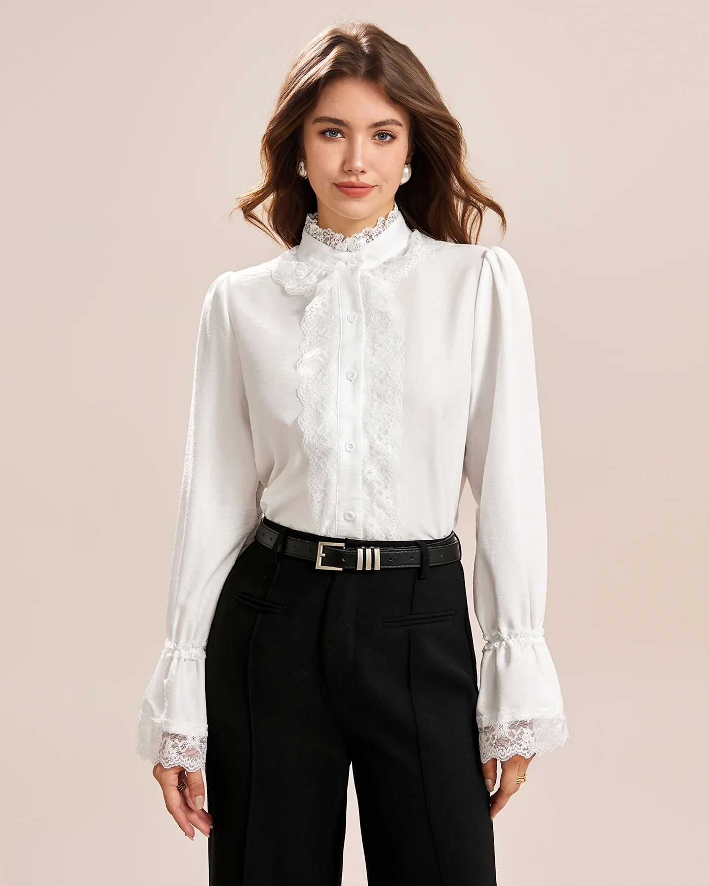 White Turtle Poet Sleeve Lace Shirt - Image 2