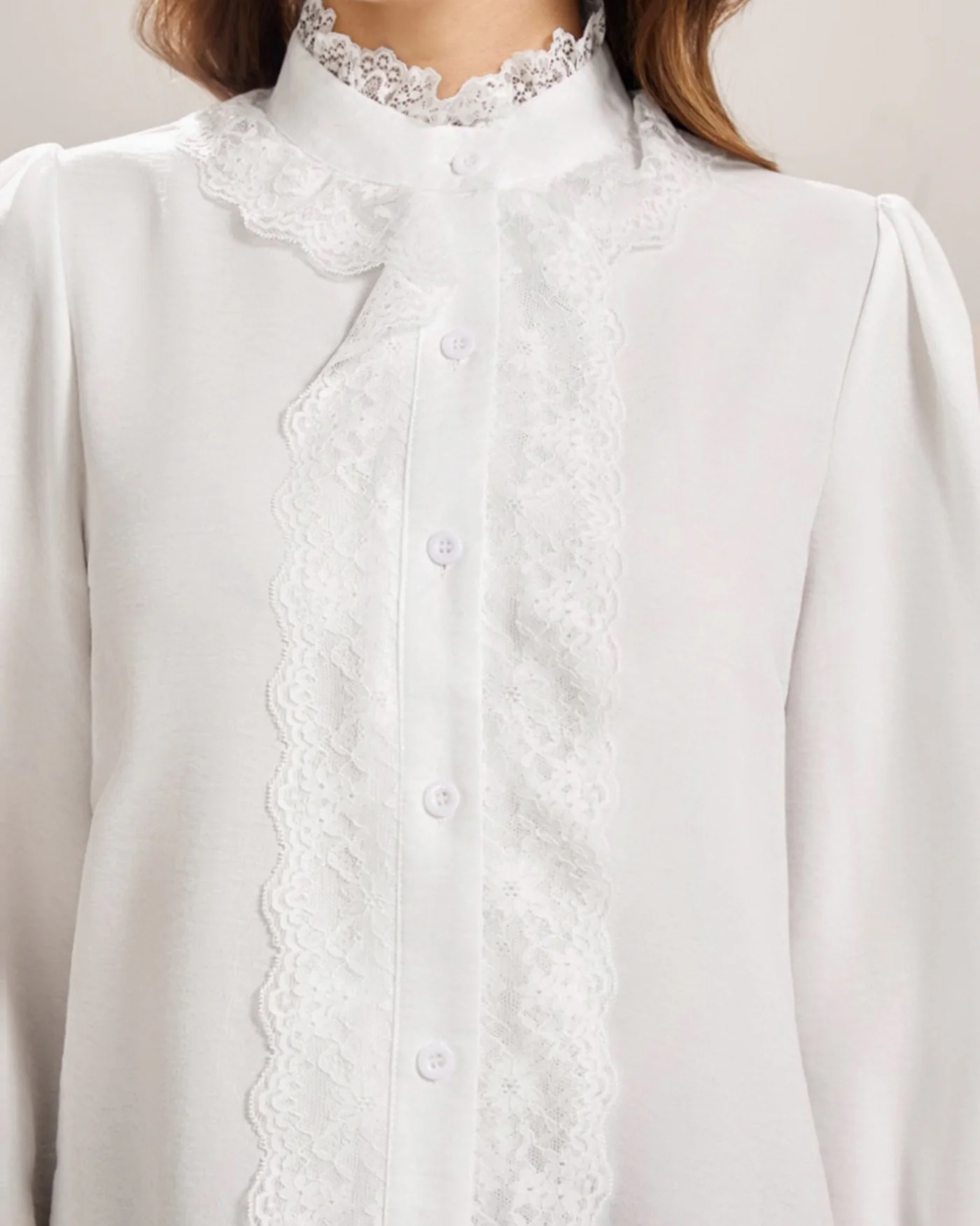White Turtle Poet Sleeve Lace Shirt - Image 3
