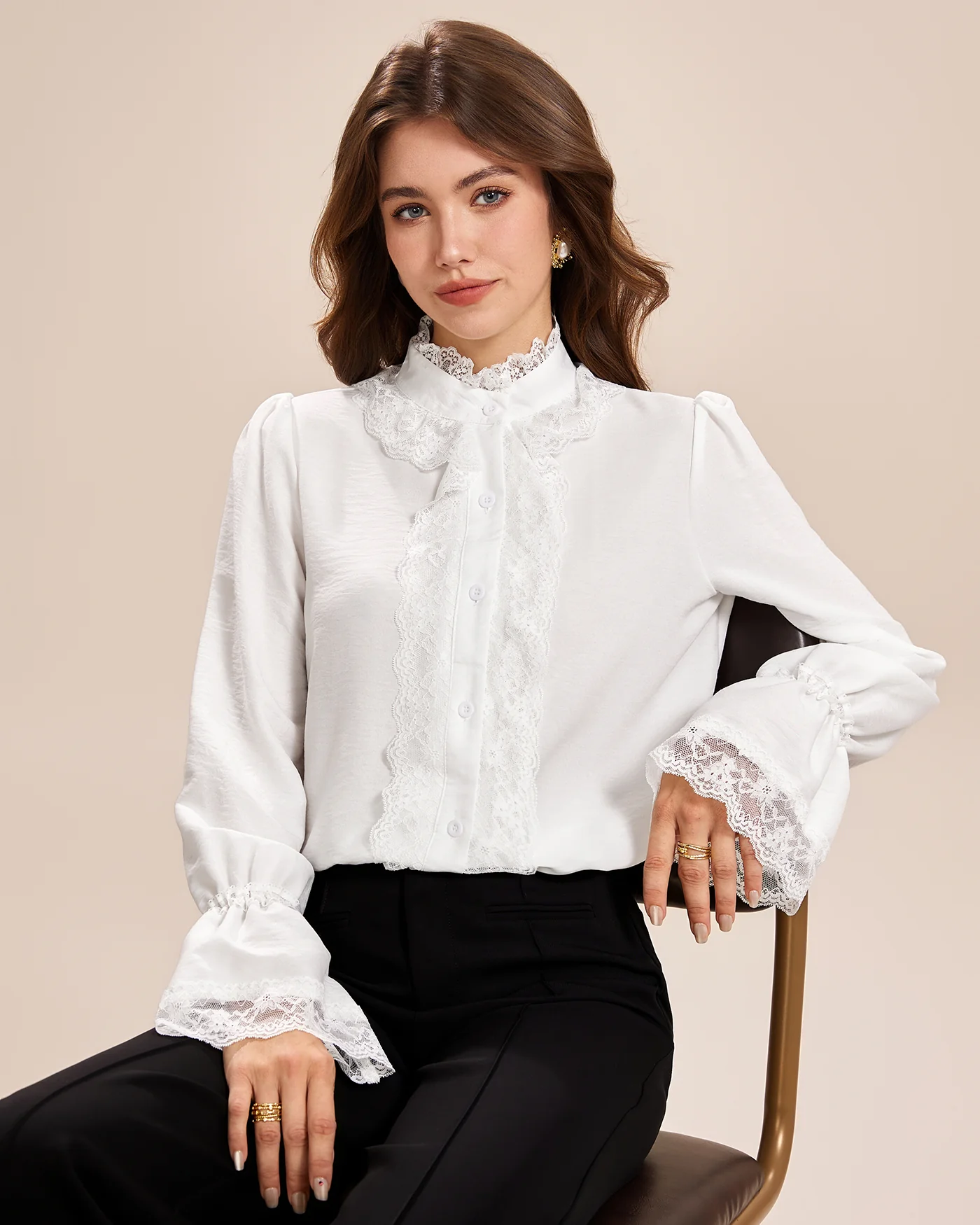White Turtle Poet Sleeve Lace Shirt - Image 5