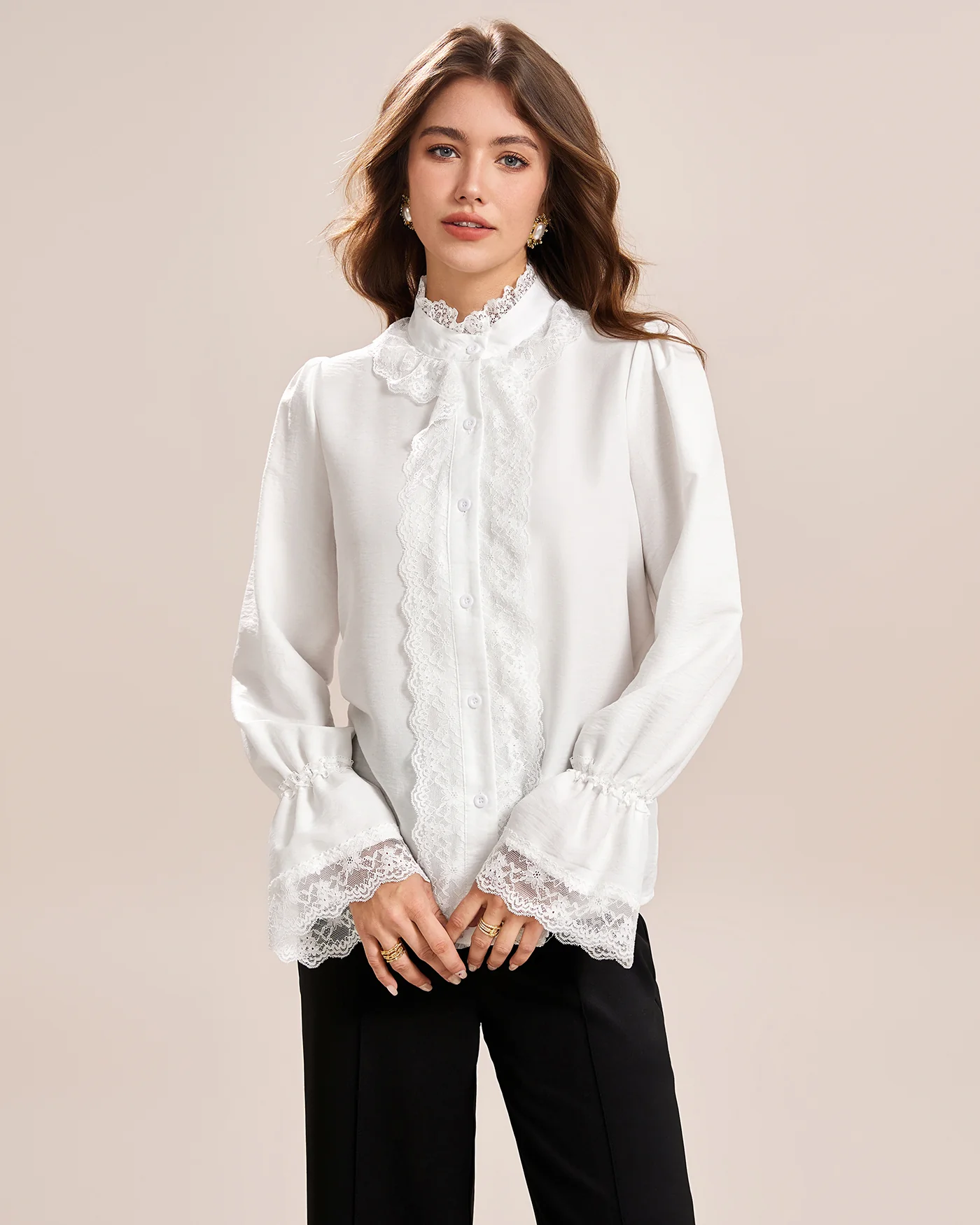 White Turtle Poet Sleeve Lace Shirt - Image 6