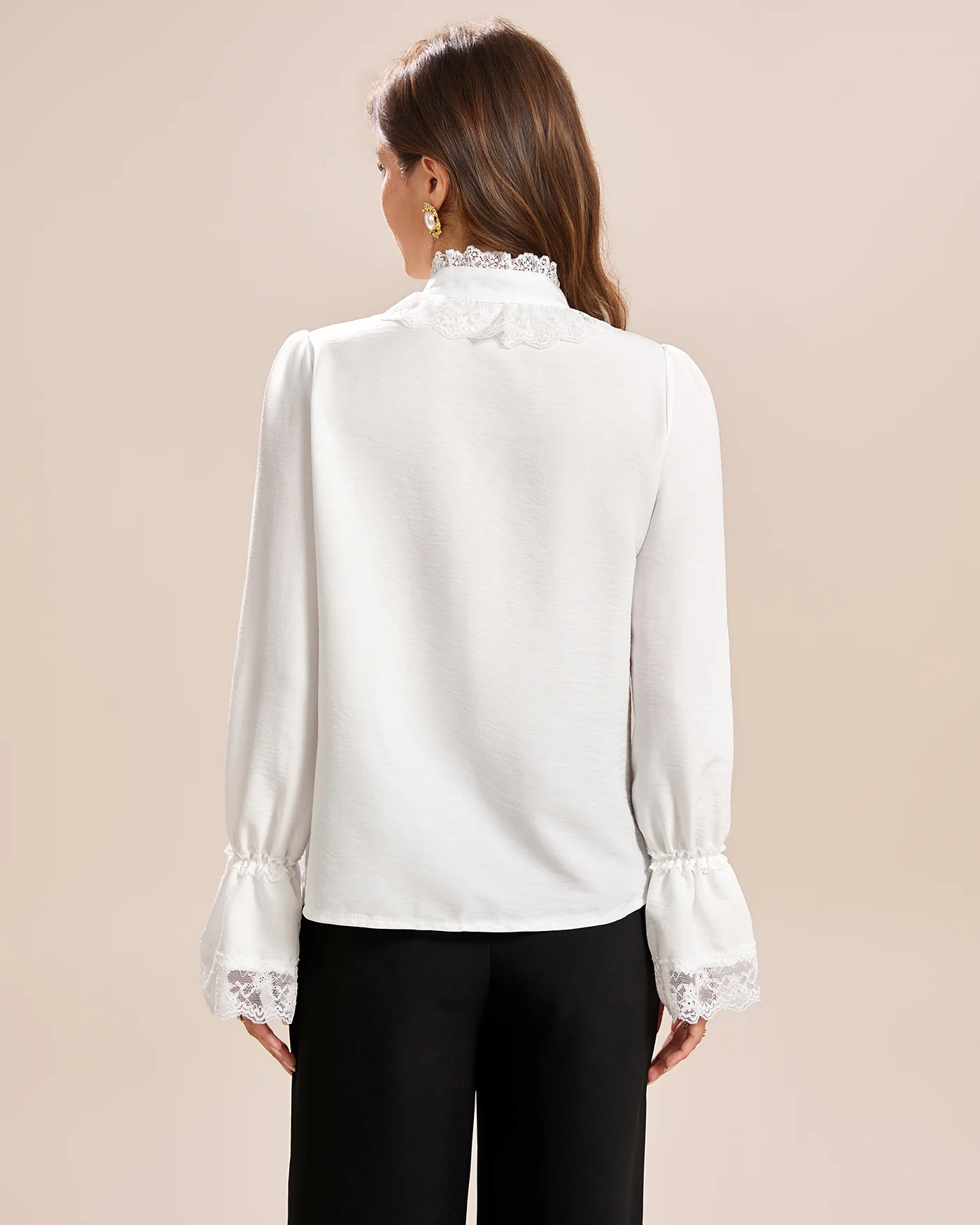 White Turtle Poet Sleeve Lace Shirt - Image 7